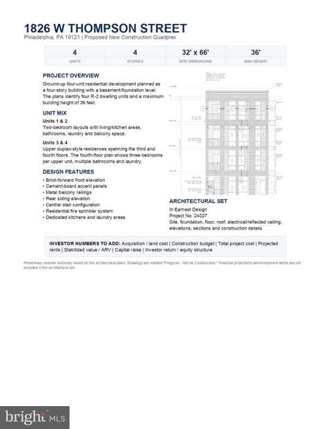 Vacant Land For Sale - 1826 W Thompson Street<br/> Philadelphia County, PHILADELPHIA, PA 19121