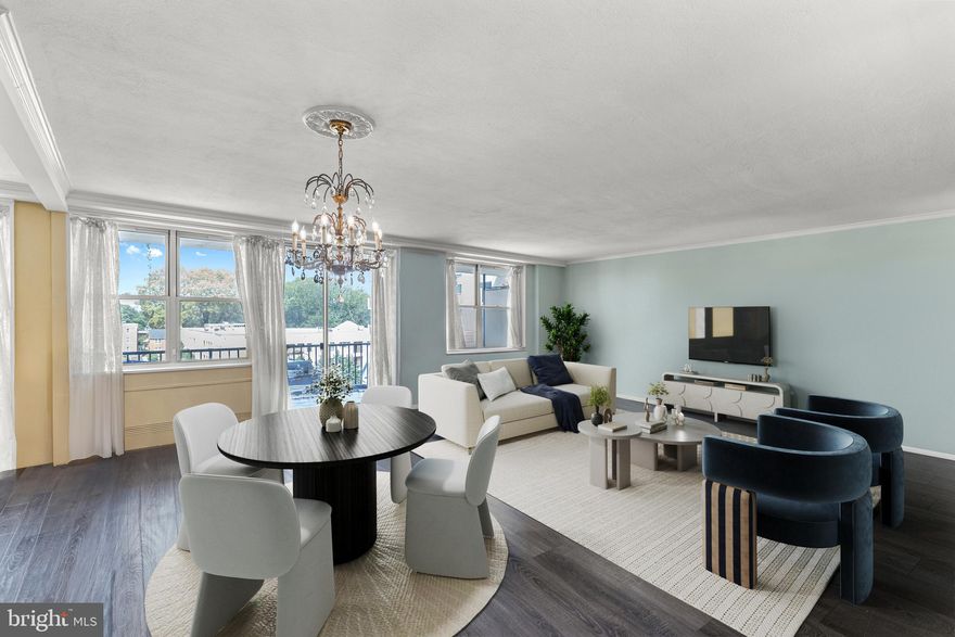 Remarkable 2 bed/2 bath 1700+ sf sprawling condo in The Trianon luxury co-op.  Enjoy the modern kitchen and baths in this truly move-in condition home.  Hardwood floors,open floor plan, new carpet in the large bedrooms.  Kitchen offers stunning white cabinetry, stone counters, induction cooking, double oven, microwave.   Primary en-suite features step-in shower. Large balcony perfect for morning coffee and late afternoon cocktails. New washer/dryer combo in laundry room. Closets galore.  Tons of light.  Storage locker i basement.  Pet friendly building...dogs under 30 lbs and cats are welcome! Monthly co-op fee includes nearly everything: All utilities (electric, heat, air conditioning, water), basic cable, real estate taxes, 24-hour doorman, building maintenance, trash removal, and more. Enjoy the community outdoor pool, party room, and beautiful common areas. CASH only purchase. Some photos are virtually staged.  Home to be cleared of all furniture.