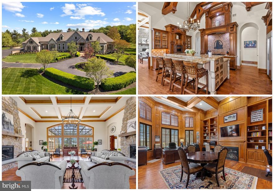 Welcome to The Manor House at Sycamore Hall, a majestic example of the finest craftsmanship & luxury in the heart of Cecil County Horse Country! Custom built by PHB Builders on 10.7 acres of picturesque countryside this amazing property sits among some of the most prominent horse farms in the North East Region. From its gated entry to the gently curved driveway leading to the house, one can sense that they are arriving at a curated property unlike no other. As you walk through the custom foyer, you find yourself in an elegant living room with a coffered ceiling and 2 towering stone-faced gas fireplaces. Adjoining the foyer and family room is the formal dining room, with custom cabinetry and a herringbone brick accent wall.  Around the corner you find a gourmet eat-in-kitchen purpose built for the aspiring chef with rustic wooden beam accents, a 6-burner Dacor Gas Cooktop (set in a custom wooden archway), Dacor Double Wall-Ovens, a Sub-Zero Refrigerator/Freezer and a plethora of counter and cabinet space, including a recessed sink in the island, and a farmhouse sink in the dining area. Beyond the kitchen, you find a sun filled family room with multiple french doors leading to the screened pool and patio area, and an alcove leading to a poolside guest bathroom and the first of 4 guest bedrooms (each with their own full bath.) As you work your way through the home and head towards the owner's wing, you find the elegant wood-paneled library with custom millwork and the home's 3rd gas fireplace. As you pass the owner's in-house gym, you come to the heart of the owner's wing. To your right, you find a master bathroom of the most luxurious design featuring an oversized soaking tub, a stone accent wall, opposing dual vanities, an oversized glass shower and a water closet with a bidet. If you turn left down the hallway, you find the owner's dressing room to your right, and an oversized walk-in-closet with built-in-closet system to your left. Straight ahead lies the owner's bedroom, with its own stone accent wall, rustic wooden beam accents, a  custom gas fireplace, and a private entrance to the pool from the master suite's sitting area. If you were to turn left from the foyer, past the living room, dining room, and kitchen, you would find an oversized butler's pantry, a laundry room, 2 more guest bedrooms and an oversized mudroom with cabinetry for extra main level storage and the interior entrance to the oversized 3 car side load garage.  The garage is also where you'll find stairs leading to a partially finished basement (2 storage rooms) and a blank canvas of empty space for you to use or finish as you'd like. Rounding out the features of the interior of the home one finds 2 story ceilings throughout the main level, custom rolling blinds, 4 Zone HVAC (All new within the last 2 years), 2 tankless hot water heaters, and walls with bullnose corners. As for the exterior of the home, the heated 50,000 gallon screened swimming pool is 25' x 50', and the patio area adjacent to the pool deck features an outdoor kitchen with a sink, refrigerator and a DCS Gas Grill with rotisserie. The landscaping and lawn directly adjacent to the home is irrigated, has low voltage lighting, and the property itself contains a variety of London, Maple, Dogwood, Oak, Birch and Magnolia trees. There is also a 3/10th of a mile paved walking path laid out around the property for leisurely strolls as well as a newly built workshop, separately fenced kennel and a propane back-up generator.  Conveniently located within easy commuting distance to Wilmington, Philadelphia, and Baltimore…And all just 10 minutes from the charming waterfront district of Chesapeake City, Back Creek Golf Club, many local wineries and tax free shopping in Middletown Delaware, The Manor House at Sycamore Hall allows you to live an elegant country lifestyle with easy access to shopping, entertainment and more!