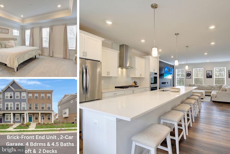GORGEOUS,  4-story brick front townhouse only minutes from downtown Annapolis! Just move right in to this pristine 2023 built home. You'll love the eat-in kitchen with the EXPANSIVE iced white Quartz countertop island with pendant lights, sink and gooseneck faucet--perfect for entertaining and large gatherings. All stainless steel energy star kitchen appliances, including an island cabinet microwave.  The custom shaker style white maple cabinetry, spacious counter space, 5-burner gas stove and double wall ovens will please any chef or food connoisseur! This fabulous kitchen also features wine storage in the built-in butler's pantry next to a large walk-in food pantry closet.  No maintenance, extra wide Luxury Vinyl Plank flooring throughout main level leads to sliders off  the dining area. A  no maintenance deck  overlooks landscaped common grounds with tree plantings and woods beyond.  Upper level has three bedrooms and two full baths, including a primary ensuite with a tray ceiling, walk-in closet  and a luxury bath with a marble tiled floor and walk-in marble tiled shower with multiple shower heads.  Hall bath has a upgraded ceramic tiled floor and shower. Upper level is a loft with a fourth bedroom and ceramic tiled full bath with a private, sunset deck --perfect for extended stay guests or use as a second primary ensuite! Lower level has second family room/rec room and another ceramic tiled full bath that is great for spreading out on game days.  A 2-car garage with extra 2-car driveway parking connects to inside the lower level. Home qualifies for  energy efficient tax credits, has 2-zone HVAC heat pumps, on-demand hot water gas furnace, and tankless hot water heater.  You'll love living in the heart of it everything -- walking distance to Quiet Waters Park with endless walking trails, water activities and picnic spots, 30-35 min drive to Washington DC, 30 min drive to Ft Meade and 10 min to downtown Annapolis shopping, restaurants and more! You really can have it all in this home that combines luxury, convenience and modern living!