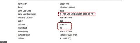 Vacant Land For Sale - 313 E Basin Street<br/> NORRISTOWN, PA 19401