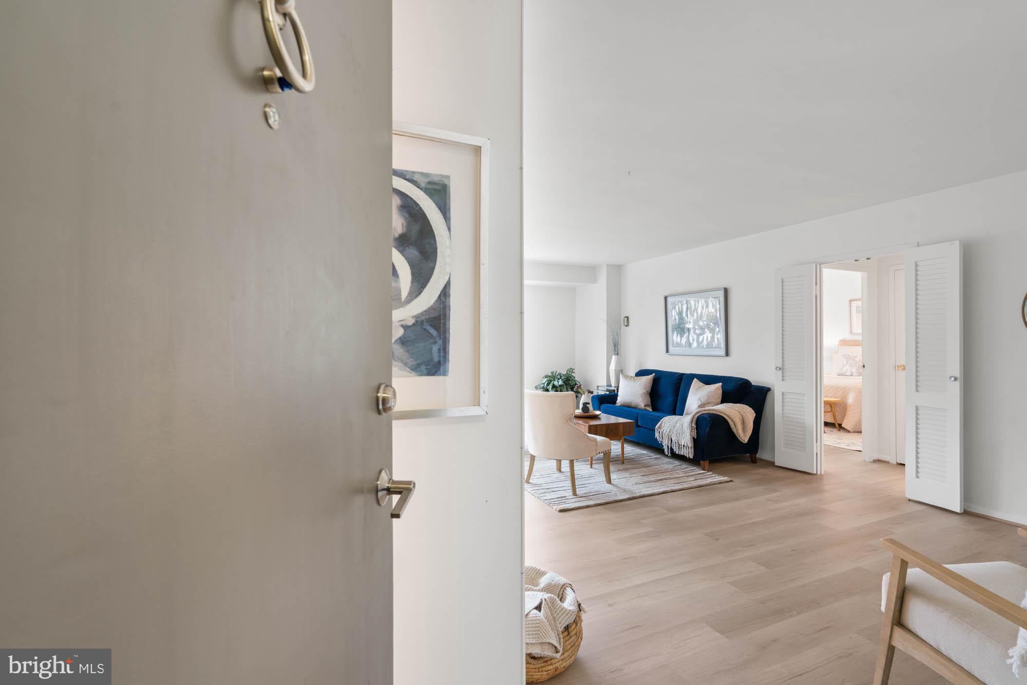Welcome to this spacious one bedroom one full bathroom unit delivering comfort and convenience in the heart of the prestigious Kenwood neighborhood. Enjoying 840+/- square feet of living space with lovely upgrades and finishes, including new flooring, this bright unit is located on the elevated first floor of the Kenwood House building. The sun-filled living room features expansive windows showcasing views of mature greenery, and it flows into the dining room that is connected to the kitchen, creating wonderful entertaining spaces in the home. Boasting a plethora of storage, this unit has a graciously sized walk-in closet in the owner’s bedroom, as well as a walk-in linen / supply closet and a sizable coat closet. The Kenwood House offers renovated common spaces, dedicated storage, guest parking, and beautifully professionally landscaped grounds. 5100 Dorset Avenue Unit 111 is ideally located adjacent to the Capital Crescent Trail, just steps to Whole Foods, the Bethesda Pool and all that downtown Bethesda has to offer. There is also a park and playground across the street. Easily accessible to downtown D.C. and to the Metro and shopping of Friendship Heights.