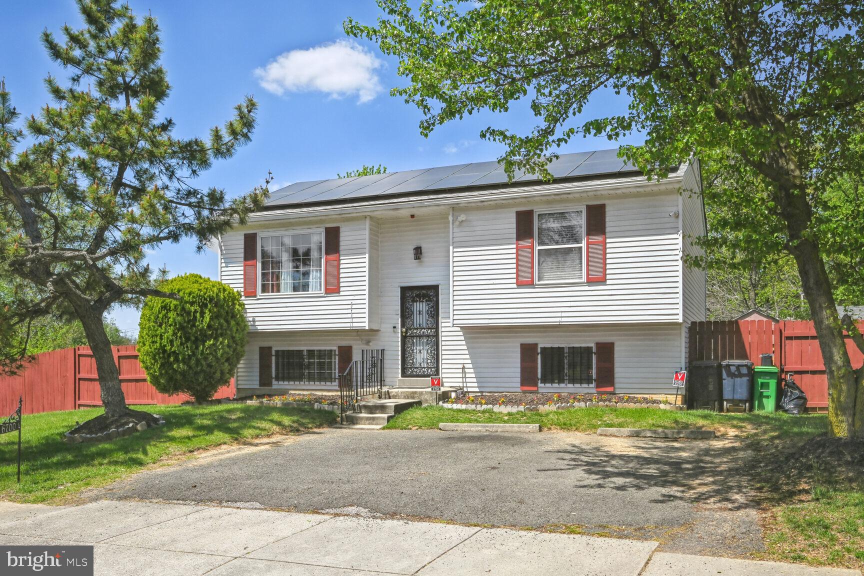 4 bedroom 2 bath nicely updated split level with a large deck and fenced in yard.This house sits on one of the highest points of the neighborhood and has nice views of the area. Fenced in back yard is exclusive and private.Kitchen has been remodeled with quartz counter tops and stainless steel appliances with custom backsplash. Wood and tile floors on both levels. New roof and Leased solar panels make for a low to non-existent electric bill in the future. Convenient to major routes including the Beltway and the BW parkway.