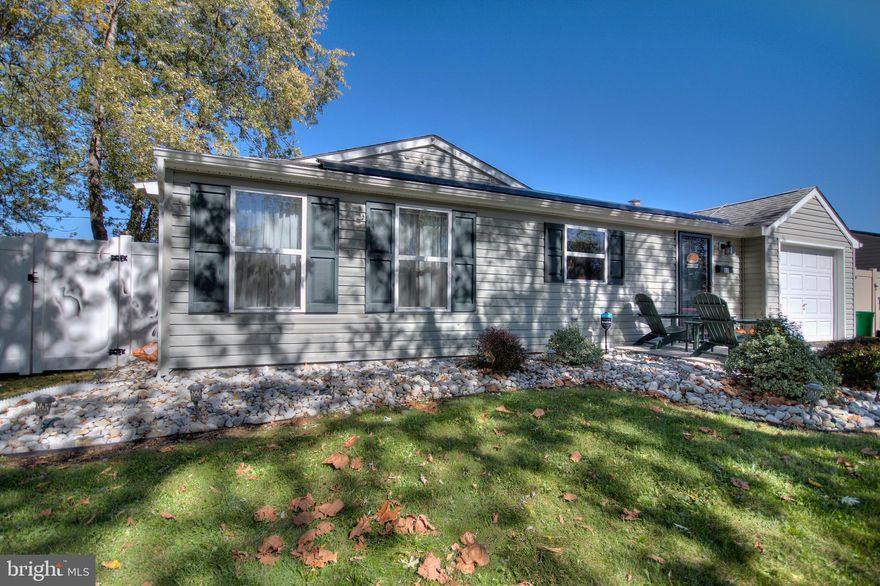 Larger Than Life Packaged Neatly within a Ranch style home. Over 1800 square feet with private Main Bedroom suite with vaulted ceilings, private bath and walk in closet. Enter into a slate tiled foyer and feel like you're home. An amazing kitchen with granite countertops, raised paneled wood cabinets and newer stainless steal appliances greet you as you turn the corner. Dining Room space off the kitchen and an expanded living room space with pellet stove finish the homes main layout. Newer windows throughout. Bathrooms with tile surround. Electric heat pump with central air, 200 amp electric, Roof and siding(2013). A wide hallway leads to 3 additional spacious bedrooms . Patio outback overseeing the fully fenced ample yard with shed. Solar Panels transferrable to new homeowners!