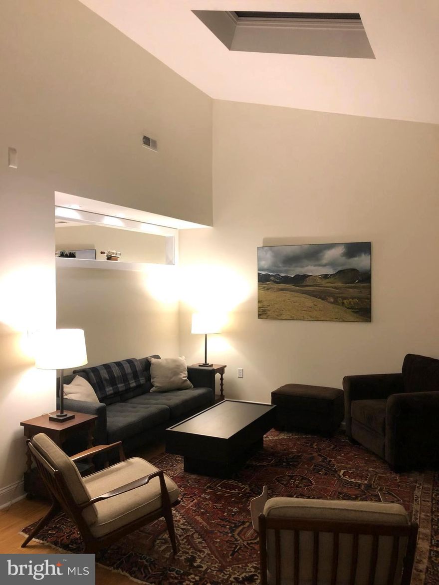 Fabulous, large, light filled, one bedroom apartment with bamboo flooring, cathedral ceiling, skylights, galley kitchen w/stainless steel appliances and pantry closet. Large open living room and dining room. Large bedroom with decorative brick fireplace. Walk-in closet w/stack washer dryer. Spacious bathroom with tub shower combo and linen storage cabinet.  Heat pump HVAC system. Private outdoor seating area. Conveniently located on the historic downtown pedestrian mall; close to restaurants, breweries, shopping, parking garage and library. Tenant pays electric and cable. Landlord pays water sewer trash recycling. No smoking. First, last and security deposit required. $50 application fee per adult applicant; references required.  Owner Real Estate Licensee.