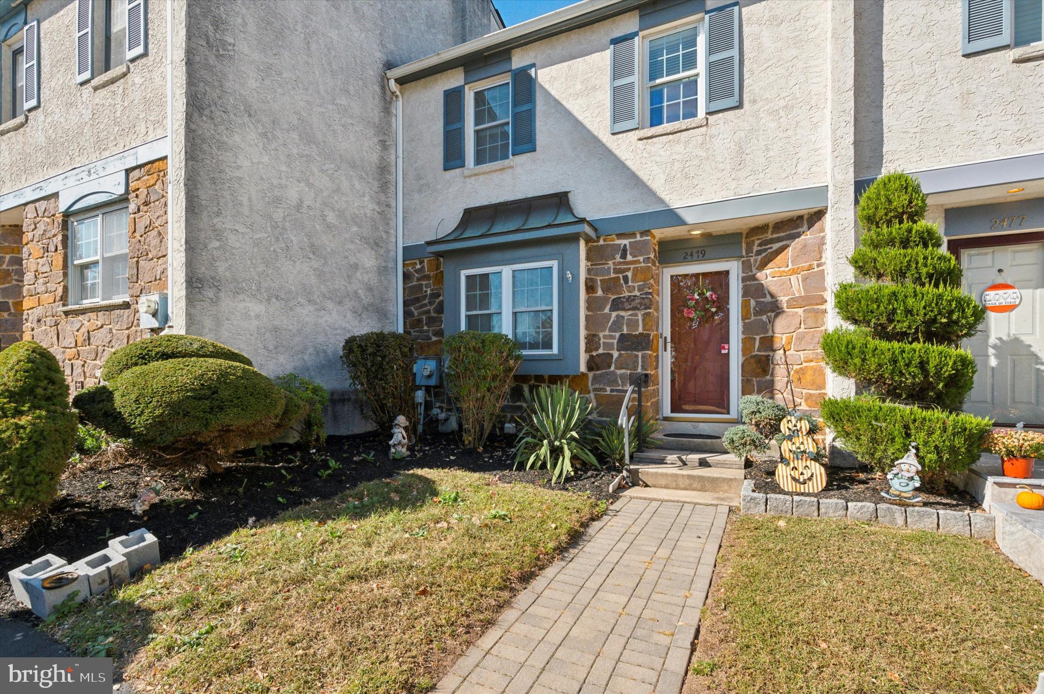Welcome to your new home! This beautifully maintained 3-bedroom, 1.5-bath townhome features hardwood flooring on the main level and brand-new carpets throughout the second level.  Step into the spacious living room, highlighted by a cozy gas stone fireplace and a striking slate hearth. The separate dining room is perfect for entertaining. A convenient powder room is also located on the main floor along with a large double-entry closet for ample storage.  The kitchen boasts oak cabinetry, generous counter space, and extra cabinetry, making it a chef's delight with a garden window . Enjoy your morning coffee in the breakfast room, which features sliders leading to a large rear deck. The fenced-in yard and shed provide additional outdoor space for relaxation or hobbies.  Retreat to the primary bedroom, which offers two closets, a ceiling fan, a bonus sink area and access to the updated full hall bath, complete with ceramic tile flooring, a tub/shower combo, and vaulted ceilings with a skylight that floods the space with natural light. Two additional bedrooms provide good closet space, along with two hall closets for even more storage.  Don’t miss the full unfinished basement with laundry, offering endless possibilities for customization.  This charming townhome is waiting for you—schedule a showing today!