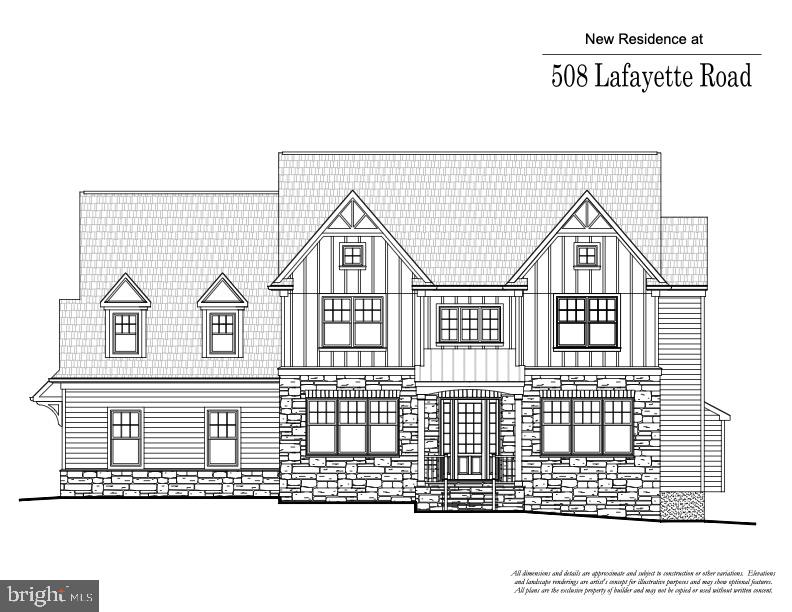 Introducing 508 General Lafayette, a gorgeous new construction home rarely offered in desirable Merion Park. Set on a premium 100 ft wide lot, this home is a rare opportunity to live in one of Lower Merion's most desirable neighborhoods in a custom built home by esteemed builder Vintage Development. 508 General Lafayette blends classic Main Line Charm and finishes with a modern floor plan designed for today's living. Curb appeal abounds with natual ashler stone combined with board and batten cement board siding and custom roof eaves with ornamental gables. An inviting Portico welcomes you into the classic Center Hall entry with 9 ft ceiling and filled with natural light. A large, formal living room is next to the entry and offers crown molding, oversized baseboards and large, bright windows. The formal Dining Room is also adjacent to the entryway and will be a special place for occasions big and small and memories to be made. This wonderful gathering space has classic wainscoting, room for large gatherings and access to the Butler's pantry and walk-in kitchen pantry. Through the pantry is the stunning Kitchen/Family Room area offering the best in modern living. The deluxe kitchen is a chef's dream that includes sleek Century Carriage House cabinetry, a 9 Ft island with Quartz Countertops, 48' Thermador duel fuel range and a 42' built in Thermador Refrigerator. This opens to the warm and inviting Family Room with coffered ceilings mantle, direct vent gas fireplace and large oversized windows for great natural light. A wonderful and bright morning room completes this lovely space that is surrounded by three walls of windows and features a slider to the rear deck perfect for dining al fresco in the private and flat backyard. Off the kitchen is the spacious mudroom with more built in shelving and custom built cubbies, a convenient full bathroom with tiled shower and access to the 2 car garage. Finishing off the first floor is a large, private study great for a home office for this level. Heading upstairs to the second floor are 5 bedrooms including a grand Primary suite. This retreat space offers vaulted ceilings in the bedroom, two spacious walk-in closets with Top Shelf closet systems and a luxurious 4 piece bath with a gorgeous soaking tub, Carrera tile and a beautiful walk-in shower. Floor plan continues with two large additional bedroom suites (2 and 3) that each offer walk-in closets and full bathrooms. Bedrooms (4 and 5) are also spacious and share a charming Jack and Jill bathroom. Rounding off the second floor is the second floor laundry room tiled and with additonal storage. Extra living space continues with the finished basement that offers 9 ft ceilings and lots of fun possibilities. Beginning with the large rec room perfect for a playroom, movie theater, game area and a second finished room with an oversized window, closet and access to the full bathroom. This bonus space could work as a 6th bedroom, 2nd office, studio or great au pair suite. A third finished space on tis level could make a top of the line gym, wine room, you name it, lots of creative options here. Top notch construction and materials throughout, this home can be delivered by the end of 2025 and options remain. Incredible location in Merion Park just a short walk to General Wayne Playground, downtown Narberth and easy access to Center City, Philadelphia. Make your appointment today! **Taxes shown are not correct. With new construction, reassessment occurs after settlement to include the lot and improvements by the county. ** All renderings/floor plans are artist interpretations of the plans. They are not exact, and are subject to errors, omissions and changes. Any photos and/or video tours are of similar properties, included to illustrate builder's similar finishes/styles.**