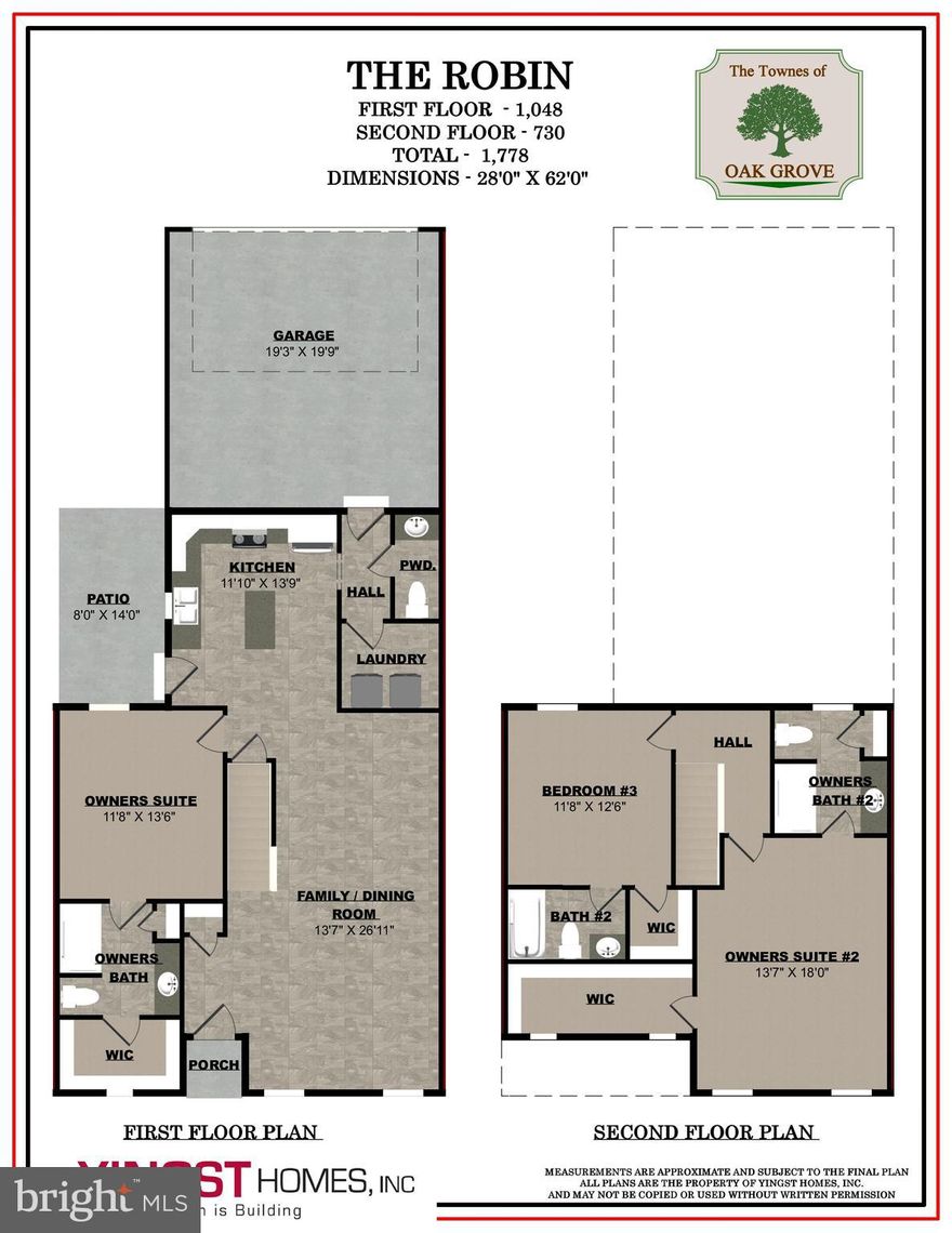 A 2-story townhome that offers 2 owner's suites, a 3rd bedroom and 3.5 baths with 1,778 square feet of living space. The 1st floor is an open floor plan that features an owner's suite, a laundry room and powder room. The 2nd floor offers another owner's suite with a great walk-in closet and full bath, along with bedroom 3 and full bath. This home comes with a 2-car garage and a full basement.  Completion date for this home is planned for December of 2024.  Home has been selected with buyer's personal upgrades.