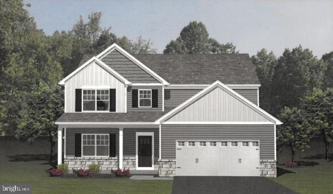 Nice, open 2 story home plan with 4 bedrooms, 2 full baths and laundry on upper level. First floor offers, large kitchen, dining area, family room and a flex room that can be used as office, dining room or sitting area. First floor has vinyl plank flooring, 9' ceilings and kitchen island. This home has a full daylight basement with a Maintenance free azek deck with a covered roof and a concrete patio under deck.  There is still time for some selections. Home to be completed near end of May.