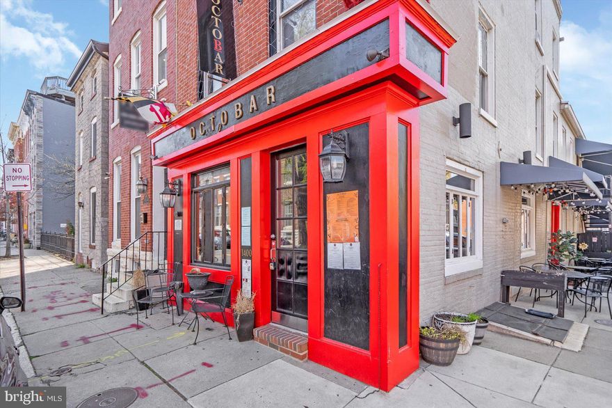 Prime Investment Opportunity in Federal Hill! Turnkey restaurant space featuring al fresco dining, a spacious main-level dining area with a full bar, and a second-floor overflow/private party room complete with a wet bar. Classic interior finishes include exposed brick, crown molding, coffered wood ceilings, and low-maintenance flooring—all bathed in natural light. Fully equipped kitchen included. Current lease runs through 2029 at $7,000/month NNN. Recent appraisal at $950,000 (Feb 2025). Strong investment fundamentals with a 9.1% cap rate and 10.82% ROI. Ideal opportunity for investors seeking a stabilized asset in one of Baltimore’s most sought-after neighborhoods. Liquor license is included with the sale of the property.