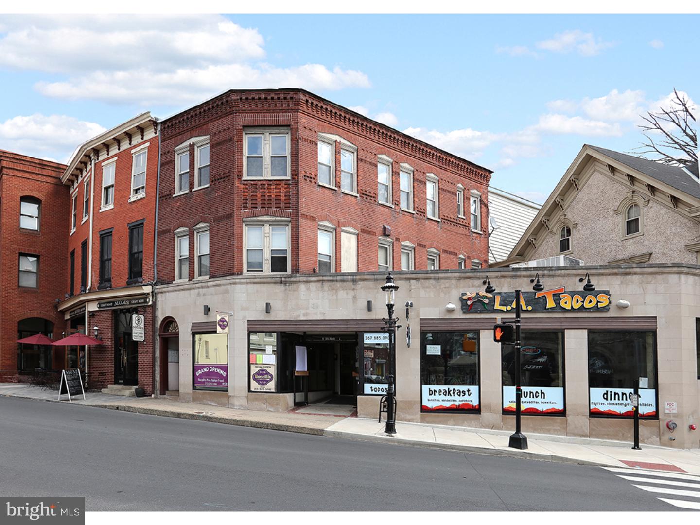 Fantastic investment opportunity in the heart of Doylestown! This spacious, circa 1940 three-story building is in a prime location surrounded by wonderful shops, restaurants, nightlife and more. The first level has two commercial spaces, both used for restaurants, with plenty of visibility and foot traffic. The second and third floors have four apartments, currently occupied, featuring hardwood floors, 11 foot ceilings and amazing views of Main Street. Incredible property!