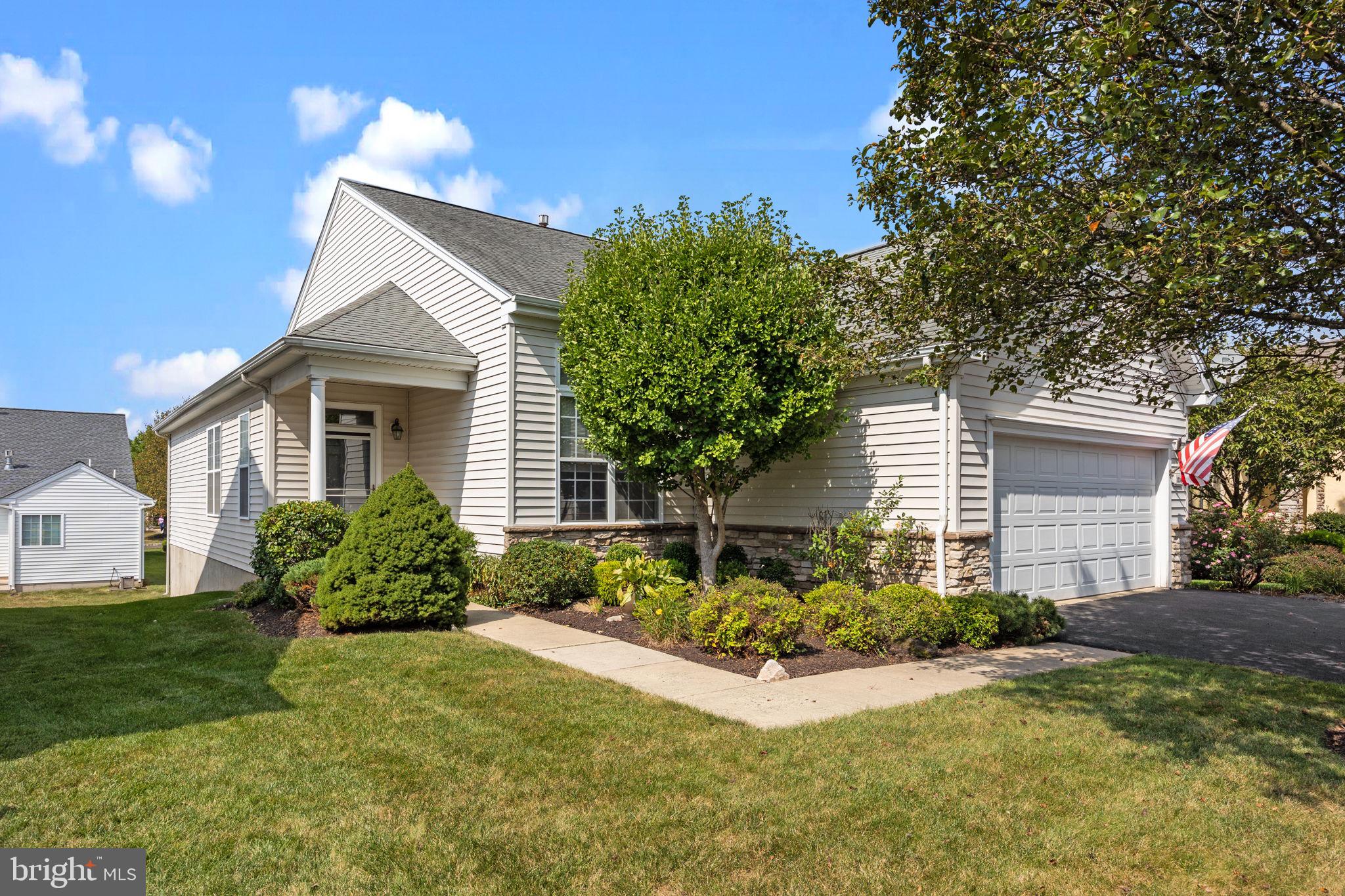 Enjoy Heritage Creek Estates, an ACTIVE, Active Adult Community in the heart of Bucks County.  This beautiful and desired REVERE model home with two bedrooms, 2 bathrooms, full finished basement and 2-car garage has a very desirable location near the clubhouse. Meticulously maintained and one-floor living.  Covered front portico. Open floor plan designed for entertaining and comfort and includes Living room /Dining room combination, Kitchen with breakfast room positioned adjacent to family room.  Access to backyard deck.  Many upgrades include hardwood floors, decorative molding, recessed lighting, and ceiling fans.  Office /Den with high ceilings is in the front of home.  Master bedroom with Master bathroom and walk in closet.  The second bedroom has its own hall bathroom.  Nice space between bedrooms.  First floor laundry room. Full finished basement with gas fireplace and windows for natural light.  Basement has large storage area with two cedar lined closets.  Wonderful amenities include world-class club house, indoor swimming pool, outdoor swimming pool, tennis, and much more. Engage in many social activities or enjoy the abundance of sidewalks and fountains when out for a leisurely walk.
