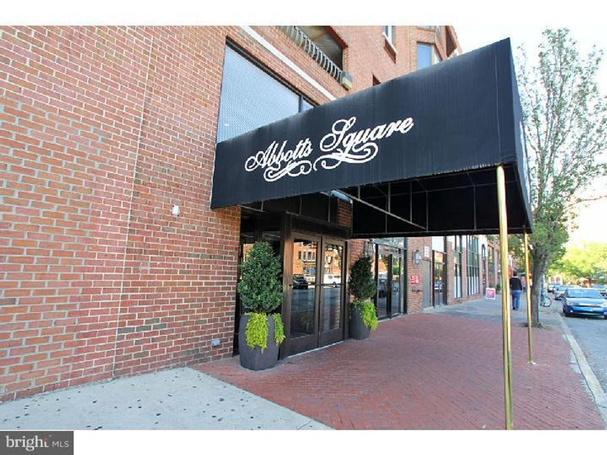 Come see this fully renovated 1 bedroom, 1.5 bathroom condo in Abbott's Square. A bright and open living space has beautiful hardwood floors and is partially open to the dining area. There are sliding glass doors which open to a roomy, south facing balcony that has stylish wood block flooring. It is a great place for BBQ's & outdoor seating and is a rarity for one bedroom condos. In the kitchen, there are ceramic tile floors, granite counter-tops, new stainless steel appliances and great storage space in the newer cabinetry. The kitchen is also opened up to the living area creating a great open feel.  The dining room is filled with light from the South facing window and offers enough space for a work desk and a bookcase. The large, sunny master bedroom is carpeted with a bay window, and a walk-in closet. It also has private access to the full bathroom with ceramic tile floors and a new vanity with storage. A stacked washer and dryer, a convenient powder room, and a coat closet at the front door complete this condo in Abbott's Square. This building includes a gym, a 24 hour desk attendant, and on -site maintenance personnel. Private parking is available for a monthly fee. Prime location near many Queen Village and Society Hill's restaurants, shopping, coffee shops and best of all, the wonderful Headhouse Farmer's Market.