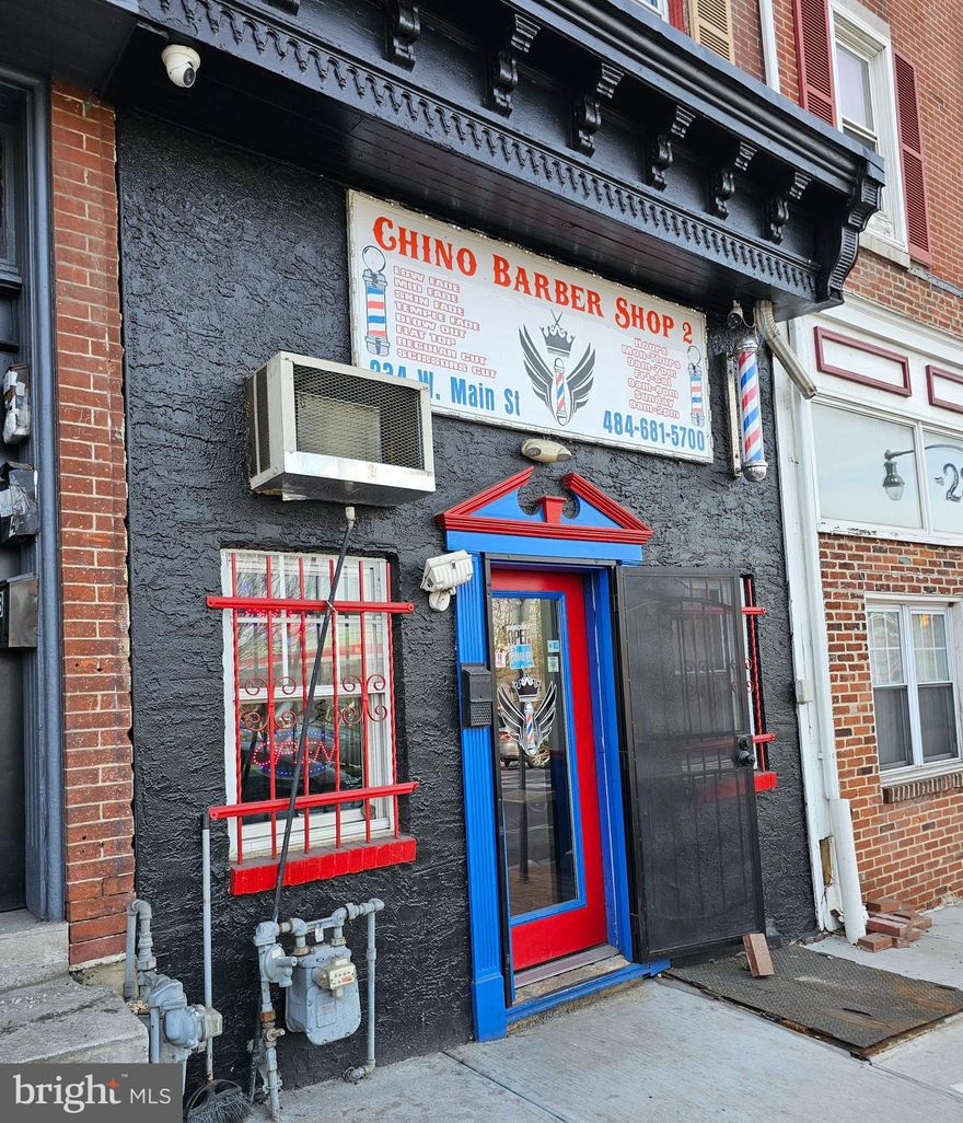 Fully occupied, mixed use in the heart of Norristown Borough. 2098 square feet. Long standing tenants. Barber shop in first floor commercial space. Includes back room and a powder room. Rear door accesses the three bedroom apartment on 2nd and 3rd floors. Apartment has been freshly painted, and includes new overhead lighting and ceiling fans. Basement access from the bulk-head door in front of the building. Unfinished basement has utilities. Property is conveniently located near the Norristown transportation center, Montgomery County Courthouse, and many shops and restaurants. The zoning is TC - Town Center. Both leases are through January 2025. Current rental income is $2900 per month.