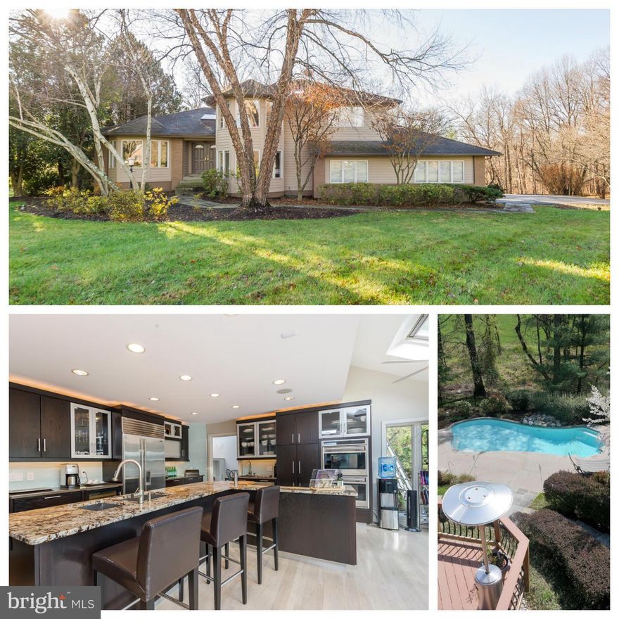 Gorgeous 4 level one-of-a-kind contemporary on over 4 acres of lush privacy and your own babbling brook.  Almost 6000 sf of fin living space, 5 BRs, 4 FBs, 2 cozy fireplaces, fabulous in-ground pool with flagstone patio, all surrounded by trees. The fully sunlit home loaded with picturesque window views and soaring ceilings make this a pure paradise.  Rent to own.  Ask for details.