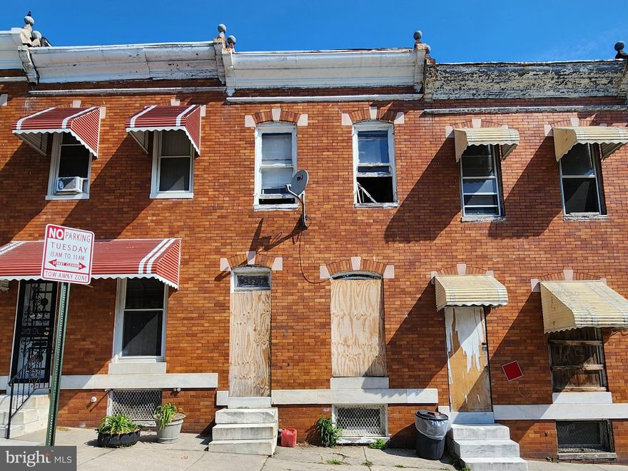 ONLINE AUCTION: This auction takes place on the Ashland Auction Group website bidding platform. Bidding begins 5/5/2026 @ 10:00 AM. Bidding ends 5/7/2026 @ 11:30 AM. The list price is the suggested opening bid. Deposit: $5,000.

This two-story townhouse is located in the Shipley Hill neighborhood of Baltimore City. Residents can enjoy the nearby attractions and facilities such as the Gwynn Falls Trail, Westside Shopping Center, Grace Medical Center, West Baltimore MARC Station & Carroll Park. The property is vacant and in a caved in/shell condition, ready for major renovations. The area provides basic access to the major traffic artery Frederick Ave, which connects to other parts of West Baltimore and downtown.
