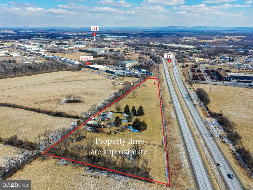 Prime Location - Located off I-81 Exit 317. 6.85 Acres with Rt.37 frontage(1396 FT approx.). Currently zoned RA. Surrounding properties are zoned M1 - cost to obtain.  Access through Stonewall Industrial Park ( Lenior Drive). Public water access -  The property is being monitored with cameras, please make an appointment to preview. The house is in good condition - well and septic - the house is being sold as-is.