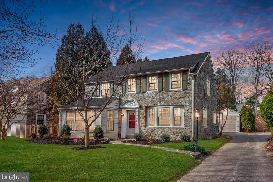 Rare opportunity to live on the best block in South Ardmore Park! This home is ideally located around the corner from the park, within walking distance of downtown Ardmore, Suburban Square, and the train station. Upon entering, the welcoming foyer opens to a spacious living room, which features a cozy wood-burning fireplace and an expansive bay window. An adjacent office space boasts a built-in desk with a sleek granite top. The opposite side reveals a formal dining room with original crown molding, leading to the updated kitchen and breakfast nook combo. This heart of the home is outfitted with granite countertops and newer stainless-steel appliances. A bright family room is further illuminated by three large windows and a glass door, offering picturesque views of the landscaped backyard. A thoughtfully designed addition includes a powder room, washer/dryer combo, mud room, and ample storage space. On the second floor is a generous primary bedroom with modern en-suite bathroom, two spacious additional bedrooms, and a renovated hall bath with pedestal sink and radiant heated floors. The unfinished basement offers a secondary washer and dryer. The property also features a detached garage, ideal for a small car, motorcycle, or workshop. Extensive upgrades include brand new gas HVAC heating and AC systems, a whole house generator, and more! This thoughtfully updated home is located within the prestigious Lower Merion School District. ***Don't miss our exclusive website for this home, featuring a 3D Matterport tour, Virtual Reality Walkthrough, detailed floor plan, professional photography, aerial drone neighborhood footage. Note: Some photos have been digitally enhanced.***