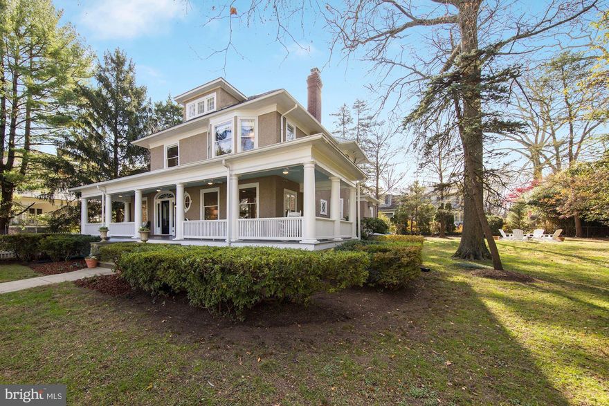 Hurry to see this quintessential, classic and historic 1918 Chevy Chase Village home full of the character and detail of the era. On a wonderful pool size lot of over 1/3 acre, and also on a favorite Village block, this beautifully updated and renovated residence is a show-stopper filled with great original finishes, including gorgeous coffered ceilings in the spacious foyer and living rooms, a back stairway, high ceilings throughout and beautiful moldings. With it's welcoming wrap-around front porch and over 5,000 square feet of space, the light-filled residence offers rooms with a generous scale providing views overlooking the expansive grounds. The stunning and gracious paneled foyer with coffered ceiling leads to the handsome living room with coffered ceilings and fireplace and also accesses the main level study/office. A banquet sized dining room with bay window is adjacent to the living room and the stunning white table space kitchen with marble and stainless appliances (new in late 2019) and connects to the family room with built-ins, a renovated full bath, and outdoor access. Four bedrooms and two additional renovated baths are found on the second level, and a fifth spacious bedroom and renovated full bath are located on the third level. There is an elevator shaft from the first to the second level which is currently not in use, but was used by previous owners. A large, unfinished lower level is ready for your personal touch or great for recreation room activities and storage! An added bonus is the outdoor studio, which is heated and cooled, and perfect as an office, home "cave" or teen hideaway. Enjoy entertaining and play on the porch, patio and deck, and in the yard. There is also ample off street parking. Nearby amenities include the shops and restaurants of upper Chevy Chase, Friendship Heights, Brookville Market and Bethesda. Well regarded schools and clubs are also close by. Village residents are able to make use of the services provided by Chevy Chase Village, including additional security (home checks by the Village police during resident travel), community events, special pick up and trash services and more. Don't miss the opportunity to become a steward of one of the Village's grande dames! Two-part elementary school - Rosemary Hills PK - 2, Chevy Chase 3-6.