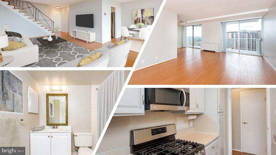 This spacious two-level condo has panoramic views of Alexandria from every window!   Enter into the spacious main level with updated wood flooring. The sun filled living room and dining room are perfect for entertaining guests with a half bathroom conveniently located close by on the same level. New stainless gas range, microwave, and refrigerator in the kitchen.  Freshly painted throughout the entire home.   The living room and dining room combination enjoy oversized sliding doors leading to the large balcony that offers fantastic views of Alexandria from the 12th floor! Both bedrooms feature large windows and ample closet space.  The bedrooms are located on the upper level with a separate unit entrance providing privacy from the main level! The condo fee includes  utilities and tons of amenities -- 24-hour fitness center with sauna, outdoor basketball & tennis courts, outdoor pool, picnic area equipped with space for residents to grill, 24-hour front desk service, a party room with full kitchen, and more! Just over a mile away from Glen Hills Park and under 2 mi to Pinecrest Golf Course.  Conveniently located to I-395, major roadways, 3mi to Van Dorn Metro, public transportation, and shopping & dining options.  Some of the photos have virtual staging.