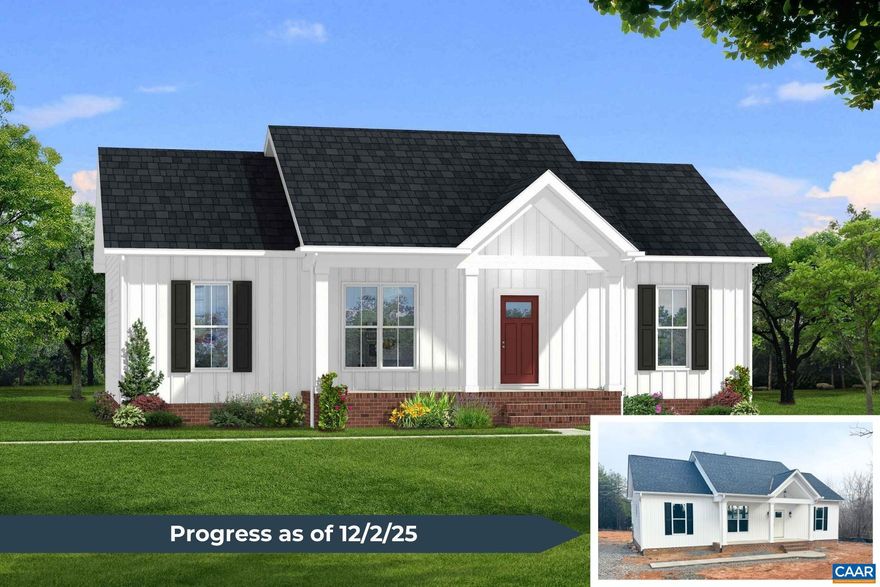 Beautiful 3-BEDROOM, 2-BATH home offers a peaceful setting with thoughtful design & quality finishes. This OPEN FLOOR PLAN combines the kitchen, dining, & living areas into a spacious GREAT ROOM with a CATHEDRAL CEILING, perfect for gathering. The KITCHEN features GRANITE counters, MERILLAT CABINETS, a central ISLAND & a PANTRY. LVP FLOORING runs throughout the main living spaces. Nestled in the heart of Charlotte Courthouse of which is boasting an array of wineries, mom-and-pop restaurants, and cozy bed and breakfasts, this home offers a lifestyle of leisure and relaxation. For history enthusiasts and explorers alike, the surrounding area is a treasure trove, with Civil War landmarks, Civil Rights sites, and the esteemed Patrick Henry Museum all within reach. Dive into the rich tapestry of our nation's past while enjoying the comforts of modern living. Conveniently located near interstates, this home provides easy access for travelers and commuters, ensuring that adventures both near and far are within your grasp. Don't miss your chance to make this Rock River retreat your own! Schedule a showing today and experience the best of small-town charm and historic allure. Slated for completion December 2025!