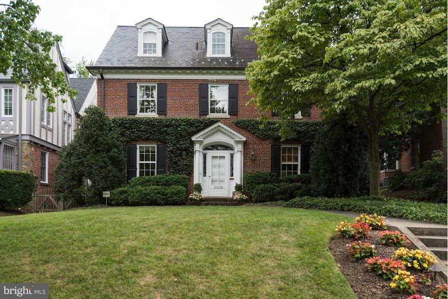 Gracious + elegant 5BR/4.5BA 1934 classic brick Chevy Chase Colonial w/ idyllic garden + patio. 4 finished floors. Original accents + character blended w/ contemporary upgrades. Elegant finishes + custom millwork. Superbly renovated gourmet kitchen + baths. Finished LL w/ full BA. Fantastic indoor/outdoor living w/ fenced-in level yard. Detached 1-car garage.
