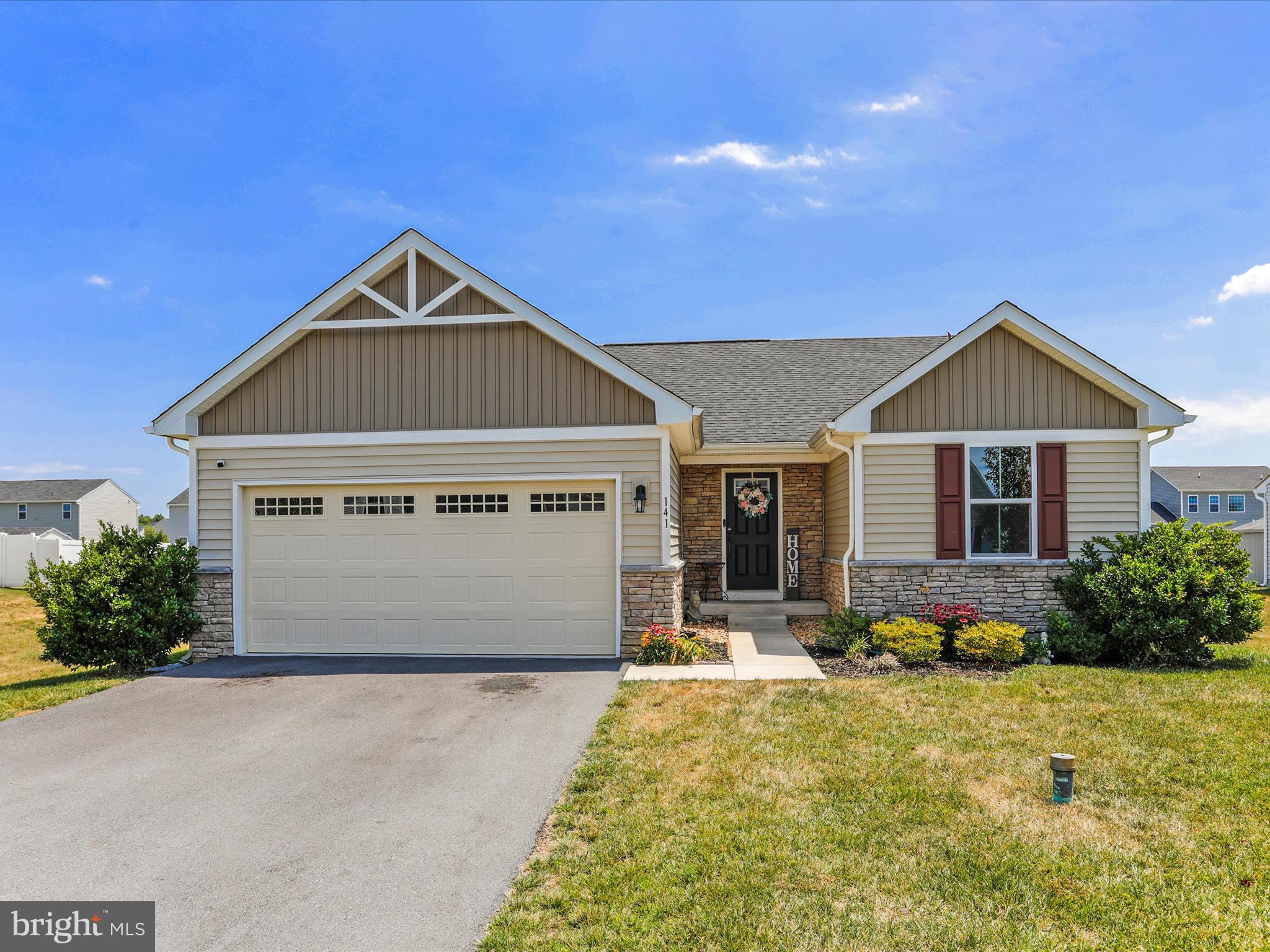 This beautiful rancher-style home offers the comfort and convenience of one-level living with three spacious bedrooms, two full bathrooms, and a separate laundry room all on the main level. The home boasts a bright, open-concept design, giving it a very spacious feel, and making it an ideal place for entertaining guests and hosting family gatherings. The heart of the home features a large kitchen island making meal preparation a delight. Out back you will find a generously sized backyard, fully fenced in with a patio. The full unfinished basement allows for the opportunity to add even more living space to the home. Additional bedrooms, rough-in plumbing for a third bathroom, recreation room...use your imagination and customize it to your family's needs! A warm and welcoming community, Chandlers Glen is a pristine neighborhood with walking paths, a playground, and a dog park. Situated on the Virginia state line, the location makes commuting a breeze!