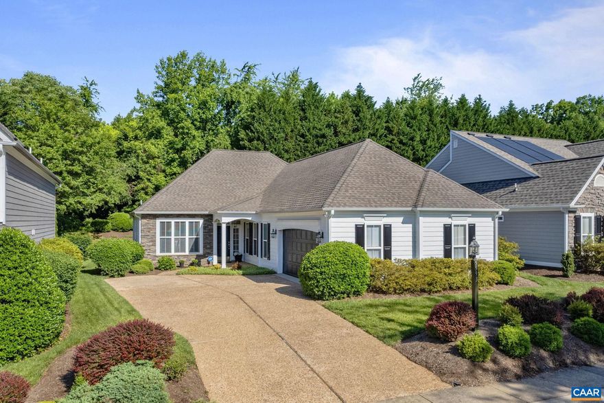 Elegant and updated one-level home in the desirable Stonegate community in Western Albemarle. Enjoy the private, beautifully landscaped yard with spacious deck and mature landscaping.  Low maintenance living with most exterior maintenance and landscape care provided by the HOA. Conveniently located just minutes from the Blue Ridge Trail, Crozet and Charlottesville shopping, restaurants and entertainment. This home has new neutral paints, new modern fixtures and stylish decor throughout. Enjoy the vaulted great room with skylights and wall of windows with new, modern window treatments. Host holiday meals in the light-filled dining room and enjoy the large, functional kitchen with stainless appliances including new dishwasher, range and microwave. Plentiful storage in the neutral maple cabinets and large pantry with room for casual dining in the breakfast nook too. The beautiful main-level primary suite features two closets and a private bathroom with soaking tub and separate shower. Two additional bedrooms share a full bathroom with new lighting and flooring. This lovely home features a patio from which you can enjoy the beautifully maintained plantings and the private back yard. 2 car garage and floored attic for storage too!,Maple Cabinets,Wood Cabinets,Fireplace in Great Room