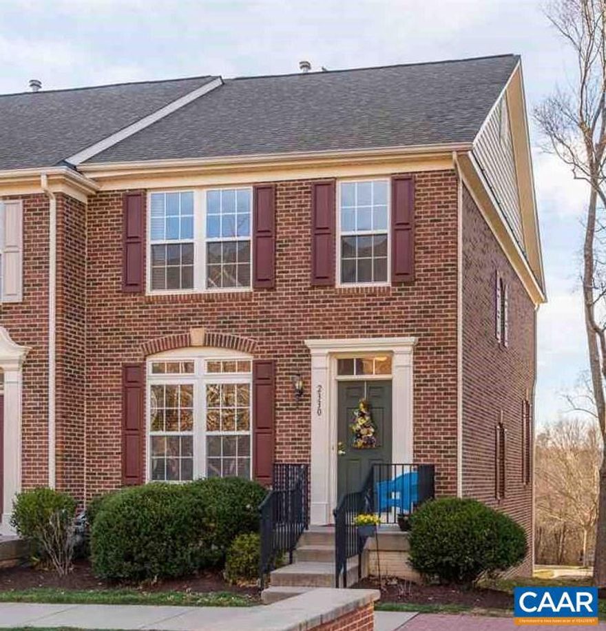 Beautiful end unit brick townhome in the Abington Place subdivision with 2 large master suites instead of 3 small bed rooms, walking distance to the Hollymead Town Center. Open concept living right when you walk through the front door! Enjoy the large cork floor living room and dining room that opens up into the spacious kitchen. Look out at the mountain views and open grassy areas from the back deck. The all hardwood 2nd floor has an amazing master suite with cathedral ceilings, walk in closet, and jetted tub in the master bath! Across the hall is another master bedroom with a walk in closet and full bath! The finished basement includes a rec room, a half bath, laundry room, and spacious 2 car garage!