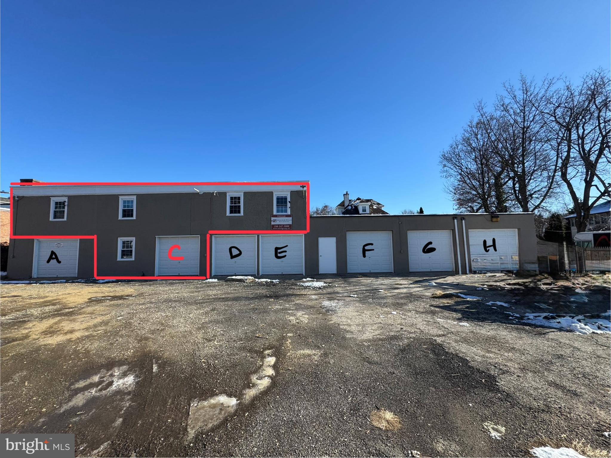 Oversized first floor garage (one garage bay overhead door; and entire second floor work shop/storage. located in the heart of Erdenheim, minutes from Lincoln drive, Rt 309, Germantown Pike, Stenton Avenue, and the PA Turnpike (Rt 276) and Blue Route (Rt 476). The second floor is a 1,378 sq ft workshop/storage space. The building is wired with 220v electric service,. The second floor workshop is divided into three spaces (15’ x 24), (22 x 24), and (18 x 24). The first floor has garage with new double steel garage door which is 7’ height x 8’ width. The roof, garage door and most windows are newly replaced. There are no utilities except for electric. There is sewer, water and gas run to the building and available for connection by tenant, at tenant cost. The unit is being rented as-is.
If additional space is required, landlord will consider leasing the above plus the attached one story building (to the right when viewed from the street) and majority of site for $10,000/month + utilities. This includes all noted space above, plus an additional approximate 1,000 sq ft with three garages that are 27’ in depth and on site for parking. The three garage doors on the one story portion of the building are two that are 8’ H x 8’9” W, and one that is 8’ H x 9’0” W.