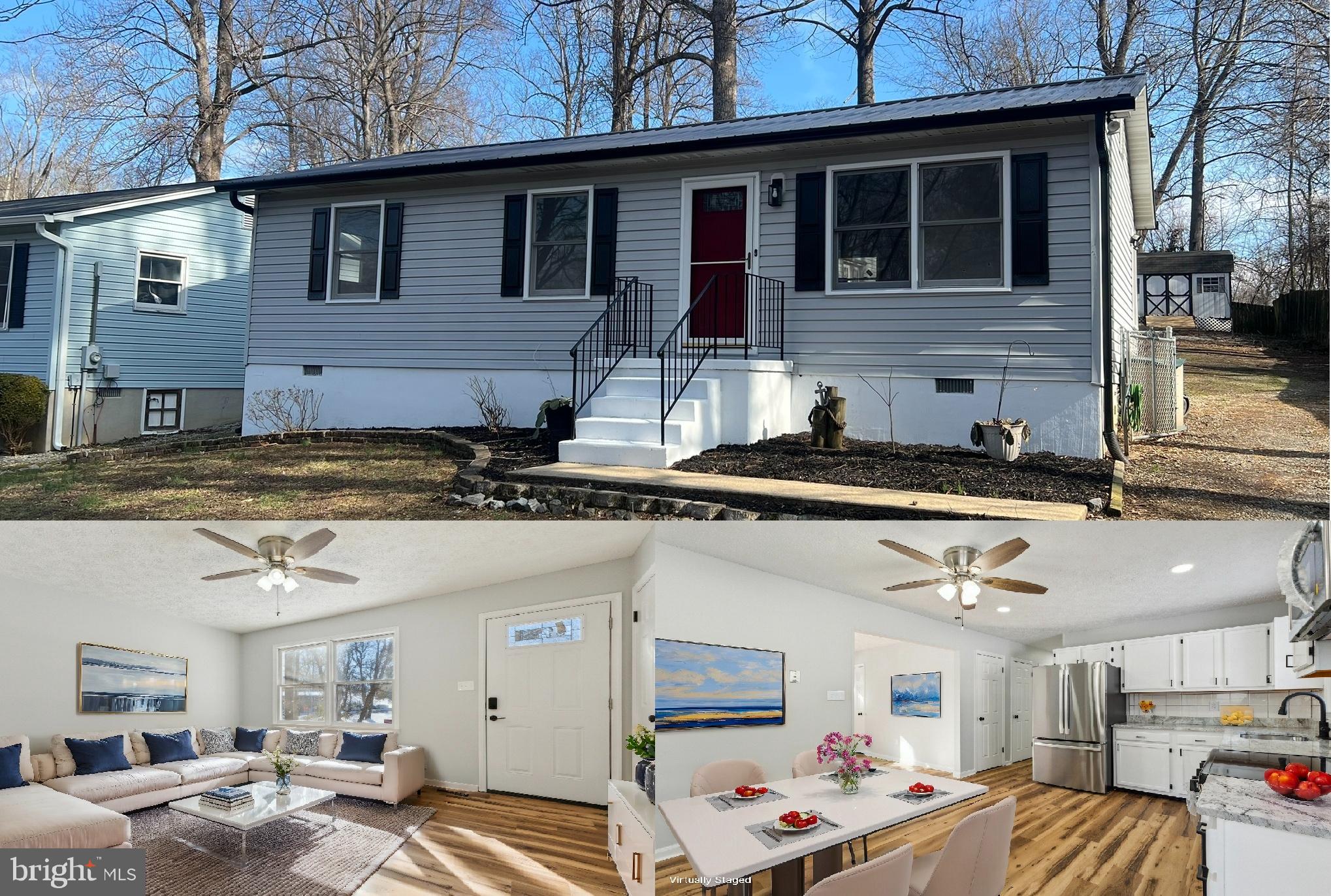 Welcome to this stunning, COMPLETELY renovated rambler in the charming St. Mary's Beach community, just minutes from the Patuxent River! This beautifully updated home is certainly one story living at its finest offering 3 spacious bedrooms, 1 full bathroom, and 1 half bathroom. The modern kitchen features freshly painted white cabinetry, luxurious granite countertops, a white tile back splash, and brand-new stainless-steel appliances. Throughout the home, you'll find fresh paint, new LVP flooring, all new doors, updated lighting and ceiling fans, and modernized electric (switches and receptacles). Additional upgrades include a brand-new water heater, and a brand-new all-in-one washer/dryer. The exterior of the home has also been completely transformed with a sleek black metal roof, new black gutters, and freshly painted shutters. Enjoy the convenience of new cement steps, a new cement back patio, and an updated crawl space. For those in need of extra storage, this property has you covered with four large storage sheds—two of which have electricity! Please note that all sheds are being sold As Is. The location is ideal, with Snow Hill Park nearby for outdoor recreation and relaxation. Plus, quick access to major roads ensures an easy commute to surrounding areas. Don’t miss this incredible opportunity to make this fully renovated home your own!