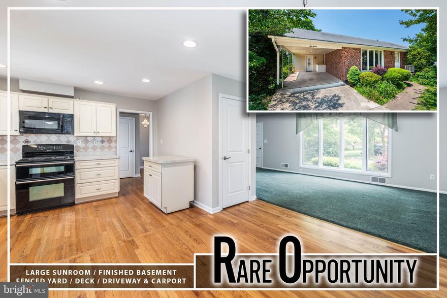 Expansive 4-Bedroom Rancher with Over 2,200 Sq. Ft. of Versatile Living Space! Tucked away on a generous lot, this spacious home offers the perfect blend of comfort, functionality, and charm. The main level welcomes you with a large, light-filled living room ideal for gatherings or quiet evenings in. The updated eat-in kitchen provides ample cabinet space and room for a dining table, making it a true heart-of-the-home. Just off the kitchen, a beautiful sunroom boasts soaring vaulted ceilings, abundant natural light, and its own dedicated heating and cooling system—perfect for year-round relaxation or entertaining.  Two well-appointed bedrooms and a full hall bath complete the main level, while the fully finished walkout lower level offers exceptional flexibility with a large family room, two additional spacious bedrooms, a second full bath, and a convenient laundry area. Whether you need guest quarters, a home office, or multi-generational living options, this layout delivers.  Step outside and discover a variety of outdoor entertaining spaces, including a sunny main-level deck, a shaded lower-level covered patio, and a fully fenced, expansive backyard ready for summer barbecues, pets, or playtime. Parking is a breeze with a one-car carport and an extended driveway with room for multiple vehicles.  Ideally located just minutes from BWI Airport, Arundel Mills shopping and dining, Ft. Meade, and major commuter routes—I-295, I-95, and Route 100—this home offers the space you need and the convenience you desire.