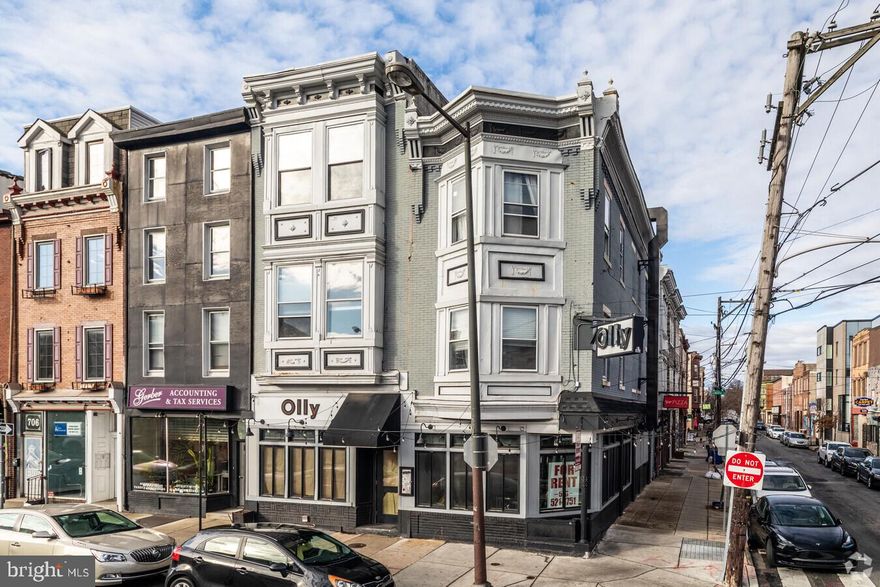 Prime value add opportunity in bustling Queen Village neighborhood.
This is a 3 parcel property with 1 commercial space (1800sf plus basement) and  6 one bedroom units over the two floors above.   The restaurant features 2 storfronts with an interior connection and is turn key with the R-license and all FFE available for purchase.