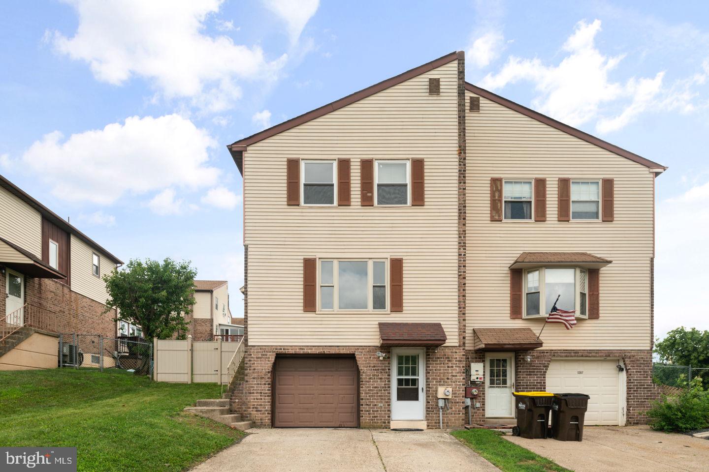 Proudly presenting this rarely offered well maintained 3 Bedroom 2 .5 Bath twin in the highly desired Hidden Valley community  of Bensalem with full finished basement and attached 1 car garage. This home is nicely nestled on a quiet cul de sac near open space. You can conveniently park in your own oversized concrete driveway or large attached garage of 21' by 12'. Once entering you will love the natural tones of the fresh paint and new carpet in the living and dining rooms. The living room is huge with plenty of windows drenching the room with natural light. Then you will transition to the large eat in kitchen with plenty of wood cabinets and counter space. The kitchen also offers a ceiling fan in the spacious eat-in area as well as a pantry closet providing ample storage. The kitchen allows for access to the nice private fenced in rear yard as well as 10' by 19' concrete patio. This rea is ideal for relaxation, barbeques, family fun and pets. Upstairs you will really appreciate the spacious primary bedroom with new carpet, ceiling fan and full bath. The bathroom has ceramic floors and a stall surrounded by ceramic tile as well. The 2nd bedroom has new carpet as well as ceiling fan and walk-in closet.  The  3rd bedroom is nicely sized with new carpeting. Rounding off the 2nd floor is the hall bathroom with a ceramic surrounded shower/tub and ceramic floors. In addition the basement offers a huge family room with new carpet, recessed lighting and bar. This area is perfect for entertaining or movie nights!! This is supported with a conveniently located half bath with ceramic floors. The basement also houses the laundry area and mechanicals for the home. The garage provides inside access. The home has fresh paint and new carpet throughout. Hidden Valley does not have an HOA which definitely helps with it's affordability!! Home is conveniently located near major shopping, major roads, regional rail and bridges to New Jersey. This home won't last!! Make your appointment today!!