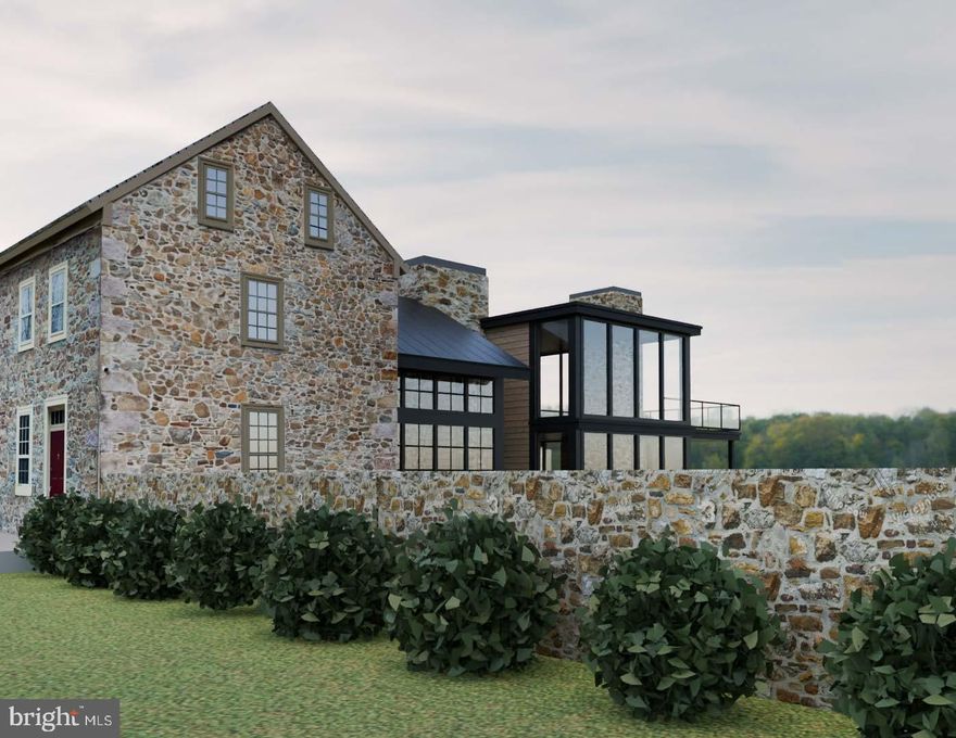 The Property currently consists of a stone farmhouse, detached stone garage with 2nd floor, and a stone bank barn located on one of the most desirable roads in New Hope. The Property offers the opportunity to renovate the existing residence and dependency buildings and add a large addition to the residence. The addition can range from extending the Period style to ultra modern, stone and glass. Shown in the photos is one vision of what the addition could look like. The $2.5 million Listing Price is for the existing improvements, with any additions, cost to be determined.. 

The Property is being offered with Polo Design Build to develop plans and construct a residence and associated improvements. However, should the buyer choose another design build professional team, the owners would require approval of all proposed architectural designs, specification of exterior materials and improvements.  

In addition to the 4.15 acres and all improvements,  A large tree landscape design plan has been implemented, creating vignettes and  natural buffers between lot 1 and lot 2, and privacy to the contiguous properties ensuring that the beautiful vistas of the Sycamore trees and hills in the distance are retained.

Please see the polodesignbuild website for complete services offered