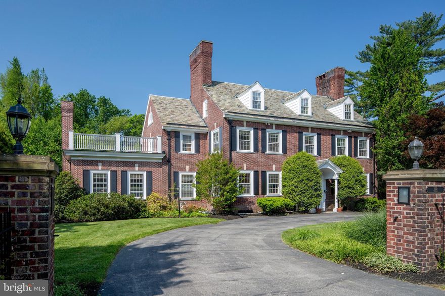 A Peaceful Sanctuary & Elegant Family HomeThis majestic 7,443 sq ft Colonial with a stately brick exterior and slate roof on sprawling private property is tucked away from it all, yet super close to local attractions. Everything from kids  parties to formal entertaining to quiet adult time is comfortably accommodated in this exquisitely-designed 6 BR 7 bath family residence complete with swimming pool, stone terrace and 3-car garage with an in-law suite.   Enter via estate fencing through beautifully-landscaped grounds to a circular drive and stunning home.A vestibule entry with black and white marble flooring gives way to a hardwood floored reception hall with 2 closets, a powder room, staircase and elevator rising to the third floor. The living room with a wood-burning fireplace and built-ins is expansive and intimate at once. Double doors open to the spacious great room graced by a coffered ceiling, abundant windows, a gas fireplace, wet bar and built-ins - perfect for casual gatherings, movie and sports nights. French doors lead to the stone and brick terrace to extend the fun outdoors. The dining room for large dinner parties offers a gas fireplace, elaborate crown moldings and built-in China cabinets. The family constantly converges in the gourmet kitchen styled with hardwood floors, a center dining island with prep sink, soft close cabinetry, granite counters, premium stainless steel appliances and a workstation desk for paying bills. Adjacent sits a light-filled family room and sunny breakfast area. The wood paneled library with a fireplace and extensive built-ins is now a home office; plus built-in pantry storage, a mud room and rear stairs provide convenience on the main level.The upstairs master suite invites sunlight through double exposures and exudes elegance with a fireplace, carpeting, dressing area with 2 fitted walk-in closets and makeup vanity with white marble top. The renovated en-suite bathroom with honed heated marble flooring and frameless glass shower is a spa-like respite. Additional bedrooms, full baths, a den/exercise room and laundry room complete the 2nd floor, and the top floor houses 2 bedrooms, a full bath, plus cedar room for storage. Other enhancements include a security system, central air, and a cabana with changing rooms near the pool patio oasis.