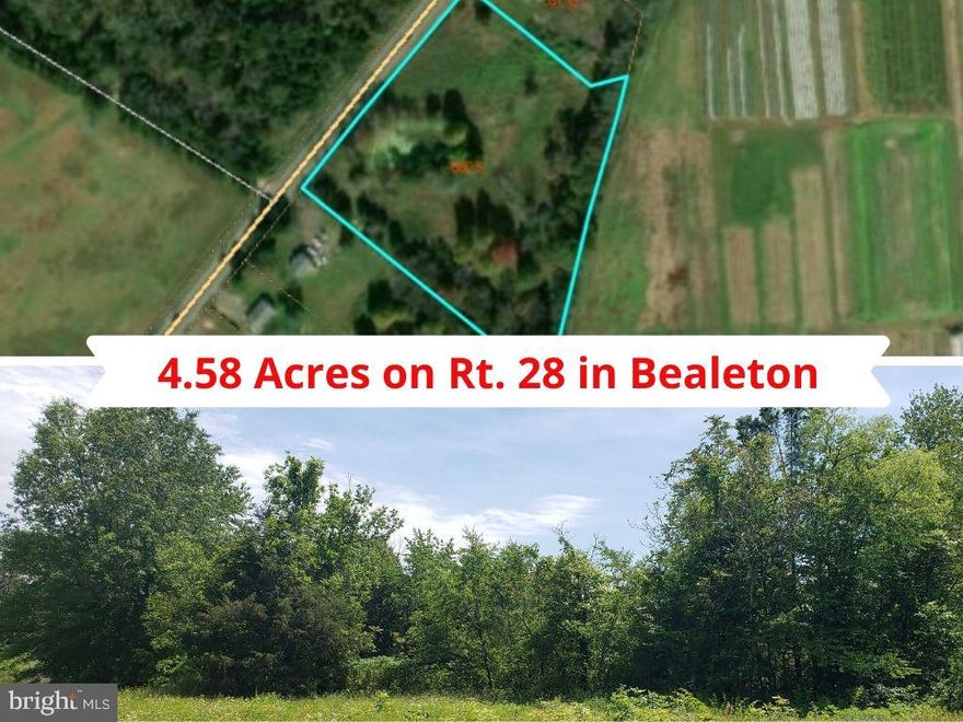 Great location, right on Rt. 28. past Messick's Store. Large 4.58 acres in growing area.