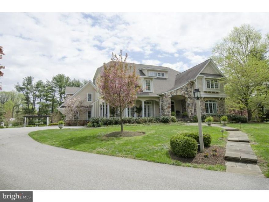 Combine elements of a newer constructed residence with one-of-a-kind Arts & Crafts inspiration, a highly desirable location in the heart of Radnor Hunt Country, in a quiet neighborhood and the result is a truly unique property that cannot be replicated.  This home is proudly situated on a wonderful two acre property with flowering trees, mature plantings, grand terrace with extensive perennial gardens creating impressive outdoor living spaces?sure to instill "pride of ownership"! Entering the portico for front entry and wraparound covered porch floored in flagstone, you will be immediately enamored by a high level of sophistication yet with a casual feel characterized by "Southern Living" hospitality.  The property was carefully designed and constructed by current original owner with a particular emphasis integrating indoor & outdoor living spaces, with outdoor access from many rooms on the main level.  Its endearing presence sets the stage for an interior equally remarkable. Offering about 6,200 sq. ft. of refined living space, this home has an outstanding open flow, generously proportioned rooms but with a sensibility and comfortable feel hard to come by.  The second floor is refreshingly different with four generously sized bedroom suites, each offering extra large windows, interesting ceilings, and bright, expansive halls/landings not the "traditional" dark narrow halls that define typical colonials.  Hallmarks include arched halls and doorways, fabulous mill work, three fireplaces, one with dry stacked stone from floor to ceiling.  Whether it's grand-scale entertainment or just a pleasurable day-to-day lifestyle you're seeking, this home delivers on every front! Complete with well appointed finishes, tasteful decor and appointments? it stands apart from the newer construction you've come to expect and seen before too often. A delight to visit and so much better to call "home"!