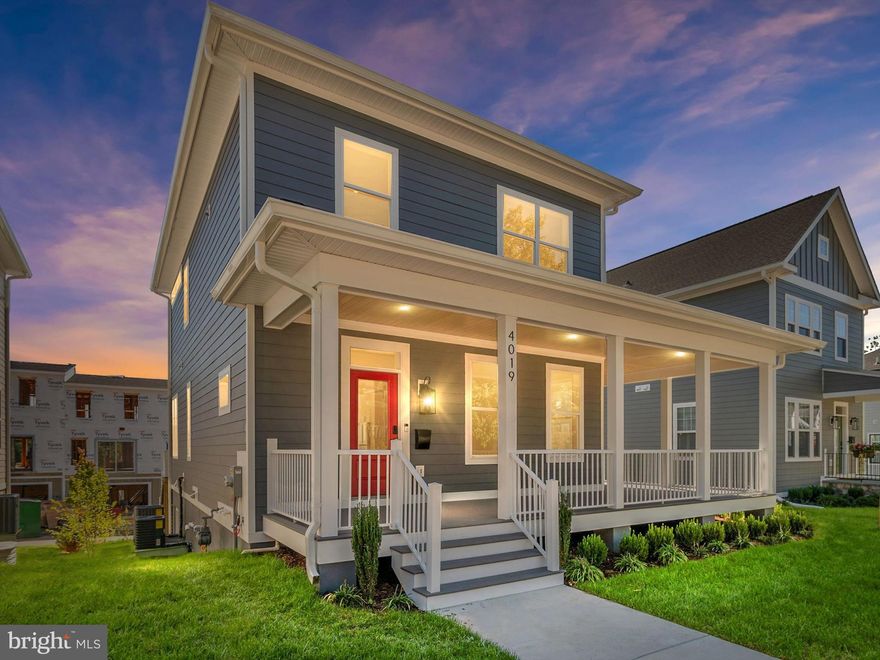 Welcome home to 4019 Hamilton St at Suffrage Point in Hyattsville.  4019 Hamilton St is a newly finished Claudia model that showcases craftsman style details coupled with clean, elegant and modern details. It is the remaining single family home for sale in this development, and is loaded with luxurious features and plenty of included upgrades.  You will love the enormous wrap around porch and double level exterior decks, perfect for casual lounging and outdoor entertaining.  Inside you will find that this home is complete with hardwood flooring on the main and upper levels and luxury vinyl flooring on the lower level.  The main level welcomes you with a light, bright and expansive open floor plan, which includes a gourmet kitchen with a vast center island, craftsman style cabinetry and countertops, top of the line Thermador appliances, custom coffered ceilings, a conveniently located flex room perfect for an office or formal dining area, a cozy breakfast nook, and a fresh and modern designed  powder room with upgraded trim & details.  On the upper level you will find the primary suite which includes a large walk-in closet and an en-suite bath offering both a soaking tub and a glass enclosed shower, complete with floor to ceiling tile all the way around. You will also enjoy your very own private exterior deck accessible immediately from the primary bedroom.   Moving to the other side of the upper level you will find two secondary bedrooms, a modern and luxuriously designed full junior bath, and a conveniently located laundry.  The fully finished lower level provides plenty of extra guest/living and storage space with the included bedroom and full bathroom that provides a glass enclosed full shower.  Here you will also find a custom built-in dry bar that showcases a wine/beverage refrigerator, ice maker and counter to ceiling tile backsplash with floating wood shelves.  Finally, this home is complete with an attached two-car garage that is fully finished with drywall, insulation and a newly applied epoxy floor.  
Suffrage Point is conveniently located within walking distance to Shops, Restaurants and the West Hyattsville Metro.  Less than a few miles away on Rte 1 you will also find the Riverdale Park Station offering a Whole Foods Market, a Gold's Gym & many other eateries.  Convenient access to Riverdale Marc Station, the Farmers Market & the buzzing Town Center Market. This modern development also directly borders thirty-two beautiful acres of scenic public parkland with access to playgrounds, a swimming pool & recreation center with restrooms, walking & biking trails that connect to the Northwest Branch Trail, picnic pavilions and a variety of other sports & fitness facilities.  Don't miss this opportunity to own the remaining single family home in this vibrant new development.