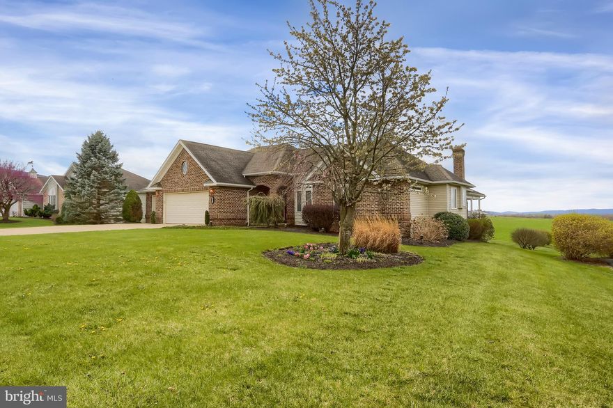 Over 2000+ sqft custom brick ranch home in desirable Bluegrass Estates is inviting and surprisingly private, inside and out back!  Home is well presented for entertainment, with a beautiful kitchen and nice sized formal living room, dining room, and breakfast area with trey ceilings.   The custom kitchen adorns like new with Dale Wolfe Cabinets, under cabinet lighting, a prime choice color granite countertop, built-in appliances, and peninsula standing bar area.  Step outside of the breakfast area, and it takes you to a long-lasting composite deck with vinyl railing overlooking mature, professionally landscaped yard and calming fields of green, for as far as the eye can see.  After dinner, cozy up to the toasty brick hearth fireplace in the family room off the kitchen.  Beautiful tile, placed recessed lighting, windows, custom valances and window treatments, and solid wood doors throughout exemplify the quality and care that was maintained here.  There will be ample parking for yourself and guests with this attached 3 bay garage and oversized concrete drive.   The basement is unfinished, expansive and is ready for you to renovate it into your downstairs den, additional baths, game room, bedrooms, or more.  This home will likely not last long, so schedule your showing today.