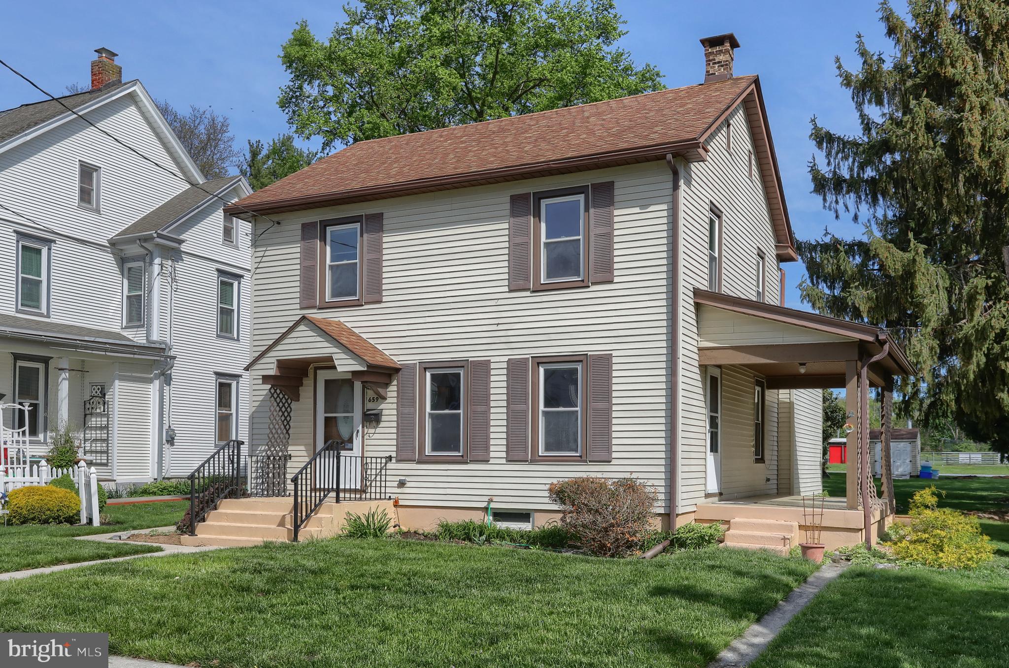 Location Location Location - Maple Street, Annville - in the A-C School District! Welcome to this charming single-family home situated in the heart of Annville, just steps away from the Annville Youth League Field, the community pool & library, and Lebanon Valley College. This spacious home offers 3 to 4 bedrooms and 2 full bathrooms, with a versatile layout that suits a variety of living needs. Upstairs, you will find 3 bedrooms and a full bath, while the main level features a large living room, dining room, kitchen, and full bath. The flexible family room could easily serve as a 4th bedroom. Enjoy the outdoors with a covered 18' x 9' side porch accessed directly from the living room-perfect for morning coffee or evening relaxation. Also, the 9' x 13' block patio offers additional entertaining space, and the 2 sheds in the rear yard offer plenty of storage. Possible one-car off-street parking. Don't miss the opportunity to live in this amenity -rich location!