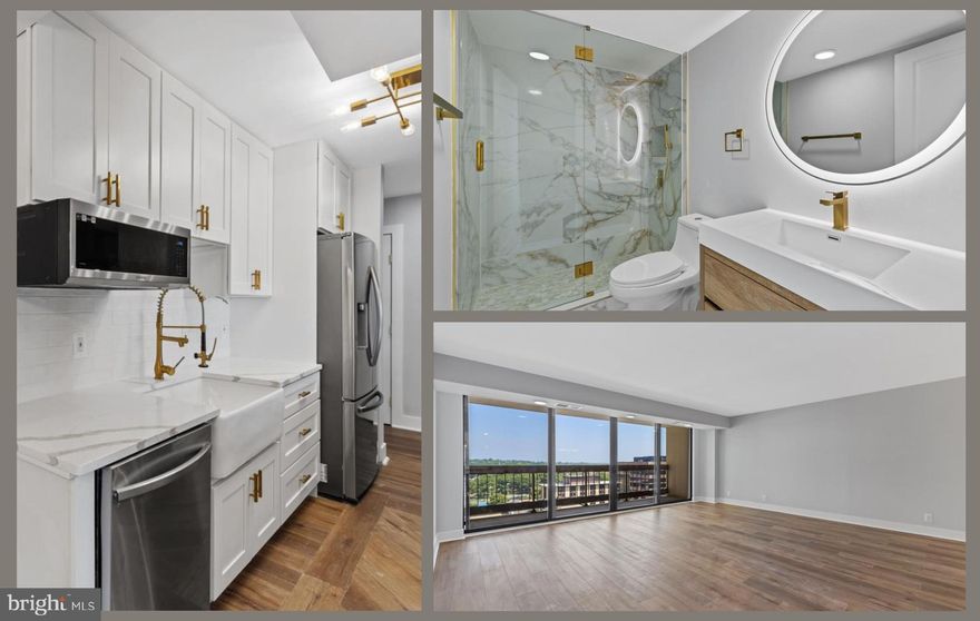 OPEN HOUSE 6/24 1-3  Completely updated and well-appointed contemporary condo - like buying a brand new home! ALL Utilities covered in the condo fee & 1 garage space & storage  included in sale!  Wide plank LVP flooring throughout the open and bright home. The gourmet kitchen boasts quality white cabinetry w/ soft close doors/drawers, quartz countertops, all new stainless steel appliances, beautiful backsplash, pendant lights over breakfast bar and stunning farm-style porcelain sink with high-end faucet/pot filler. The adjoining dining room features an updated light fixture and connects to the expansive living room featuring a wall of windows overlooking the tree-tops of Arlington. A generous covered balcony offers the perfect spot for morning coffee or dining alfresco. Back inside, the primary suite features a fully updated bathroom with over-sized shower boaster rain shower head, glass door and LED lit mirror.  A second bedroom, additional fully updated full bath and stylish laundry room with tile accents, shiplap detailing and brand new washer and dryer complete the space. Fresh neutral paint, all new fixtures throughout to include lighting, door hardware, faucets and knobs and a cohesive designer feel are special features of this home. ALL UTILITIES are included in the condo fee. One deeded garage spot and a storage unit are included. This prime location is walking distance to the metro, shops restaurants and entertainment and a quick hop into DC. The secure building also includes a pool, fitness center among it's amenities. WELCOME HOME!
