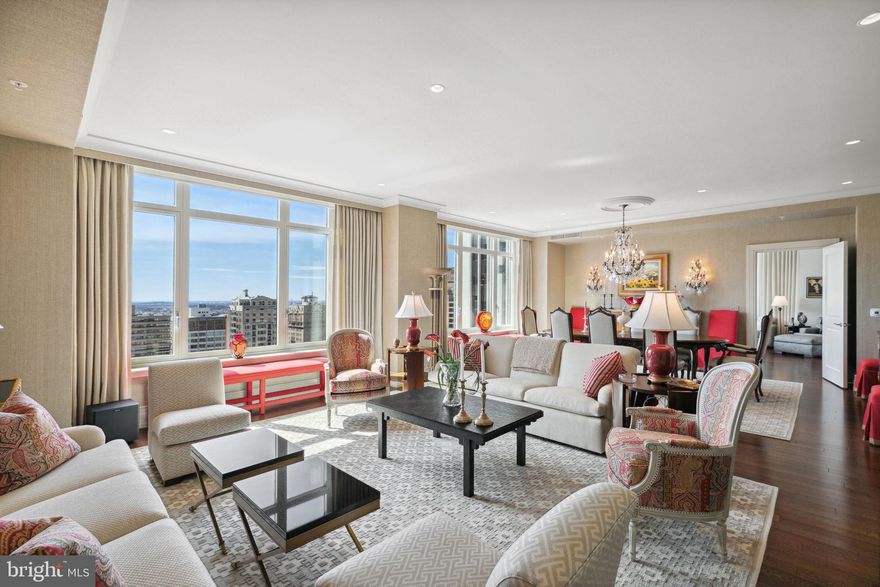 The ELEGANT LUXURIOUS lifestyle awaits you in this magnificent 3 bedroom plus den, 4.5 bathroom condominium with spectacular day and night views of Rittenhouse Square.
Located in 10 Rittenhouse Square, this desirable home includes TWO GARAGE PARKING spaces and a storage unit. Beautiful light throughout, the stunning large living room and dining room areas feature ultra large windows and high ceilings facing The Square. The inviting Family room and island kitchen with Poggenpohl cabinetry also faces The Square. On one side of the residence the primary Suite faces The Square and features two bathrooms, fabulous closets plus a den ( 4th bedroom).
On the the other side of this very spacious home are two bedrooms with ensuite baths. 10 Rittenhouse was designed by renowned architect Robert A. M. Stern who also designed The Comcast Center, The Ritz Carlton Dallas, The George Bush Presidential Center and so many other extraordinary buildings. 10 is known for distinctive service, its beauty and luxurious amenities including 24 hour door staff, dedicated concierge desk staff, excellent on site management, chauffeured driven town car, indoor lap pool, outdoor sunning area, yoga room, hotel guest suite, a wine room, fitness center, the luxurious Rescue Spa, library room, bicycle room, piano room, tv lounge, catering kitchen and board room. Walk Score 100