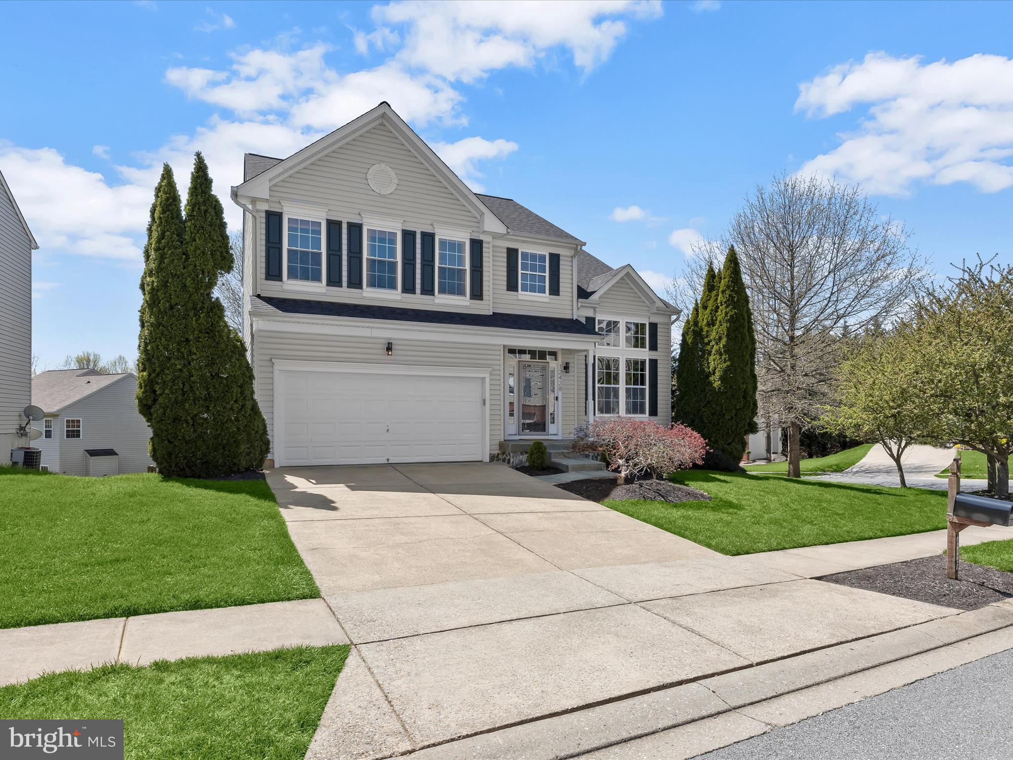 ***Multiple offers received. All BEST & FINAL offers are due by 12:00pm on Tuesday, April 22nd*** Offering five bedrooms and three and a half bathrooms across three finished levels, this stunning home in Franklin Station delivers both space and style, set on a corner lot with a fenced backyard. Inside, 9-foot ceilings and an open concept layout create a bright, inviting main level. A soaring two-story vaulted ceiling enhances the dining room, complete with built-in speakers—perfect for hosting gatherings—while elegant crown molding adds sophistication to the living room. The kitchen stands out with granite countertops, a river rock backsplash, dual-mode LED recessed lighting, an instant hot water dispenser, and 42” cabinets with pull-outs and under-cabinet lighting. Stainless steel appliances include a KitchenAid gas range and microwave, an LG Wi-Fi enabled dishwasher, and a Kenmore Elite French door refrigerator with a freezer drawer. Just off the kitchen, the breakfast nook opens to a Trex deck through sliding glass doors with integrated blinds, ideal for indoor-outdoor living. A half bathroom and laundry room with 42” cabinets and an LG Wi-Fi enabled washer finish the main level. Upstairs, brand-new carpet flows throughout, including the versatile loft space. The primary bedroom features a cathedral ceiling, a walk-in closet with California Closets system, and a luxurious en suite bathroom highlighting a dual-sink vanity, built-in speakers, walk-in shower, soaking tub with custom tilework, and a fireplace. Three additional bedrooms—also with California Closet systems—and a full hall bath with a tub-shower complete the upper level. One of the bedrooms, currently used as a home office, includes a Cat6 Ethernet connection to the basement for high-speed performance. Downstairs, the finished lower level offers space for work, play, and guests, with walk-out access to the fully fenced backyard. A large recreation room features custom built-ins, a gas fireplace, and ceiling-mounted surround sound speakers. Also on this level is the fifth bedroom and a third full bathroom with a walk-in shower. Additional highlights include custom landscaping, stone front steps, and upgraded triple-pane Pella and Vytex replacement windows throughout. Other recent updates such as a brand-new roof with a 25-year transferable warranty, new carpet, and energy-efficient systems—including a Lennox central AC, high-efficiency water heater, Aprilaire whole-house humidifier, and pre-wiring for future Verizon FiOS upgrades—add comfort and long-term value. Enjoy outdoor activities at nearby Hannah More Park and Reisterstown Regional Park, shopping and dining at Foundry Row, and easy access to I-795, MD-140, and I-695 for smooth commuting in every direction.
