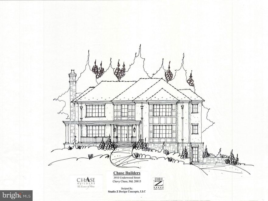 Construction to start in the Summer of 2026.  
This is an exceptional opportunity to work with the long-time neighborhood craftsman, Chase Builders.  Chase Builders is an award-winning custom-level builder of new homes in the established communities of Chevy Chase.  The architect, Studio Z Design Concepts, has drafted a preliminary new home design that is completely open to customization, including a 5th bedroom on the second level.  There are plenty of model of homes constructed by Chase Builders available in the immediate neighborhood to tour and plentiful references are certainly available.  There are special options for an in-ground pool, a three car lower level garage, a spa room with sauna & cold plunge and so much more.  

There may also be potential for an existing house deconstruction donation to a non-profit. 
House completion scheduled for Spring 2027.

Enjoy the unrivaled convenience and exceptional community services of the Town of Chevy Chase’s “close-in living” lifestyle, just minutes from the Bethesda Red Line Metro, downtown Bethesda’s vibrant dining and shopping scene, and the charming boutiques of Friendship Heights. Top-rated schools, verdant neighborhood parks, the Lawton Community Center, and the scenic Capital Crescent Trail are all nearby, as is the highly anticipated redevelopment of the historic Farm Women’s Market.