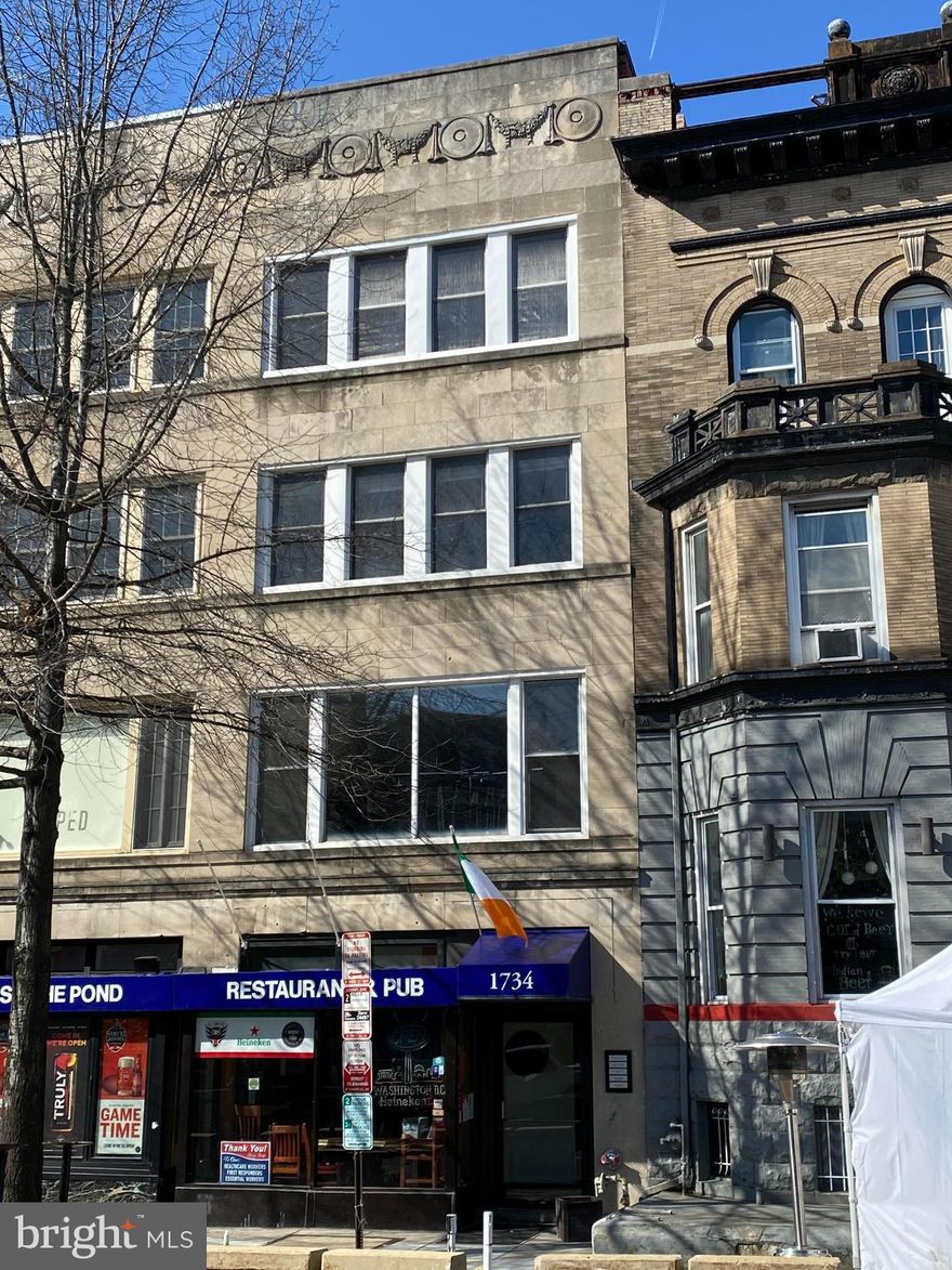 Located on the edge of Dupont Circle and Kalorama, this 1900s limestone façade building offers great value. Four units over 4 levels and a basement. Zoned MU-20 for Residential &/or Commercial use.  Sweeping views. The rear of the building faces SW - overlooking Georgetown to the Rosslyn skyline.  In the action. Dupont has a pulse unlike any other part of DC. The architecture, history, proximity and energy are why countless world leaders, business owners/entrepreneurs, the C-Level, and a large concentration of embassies call Dupont home.  Sold As-Is. Interior photos are the 3rd and 4th level residential units.