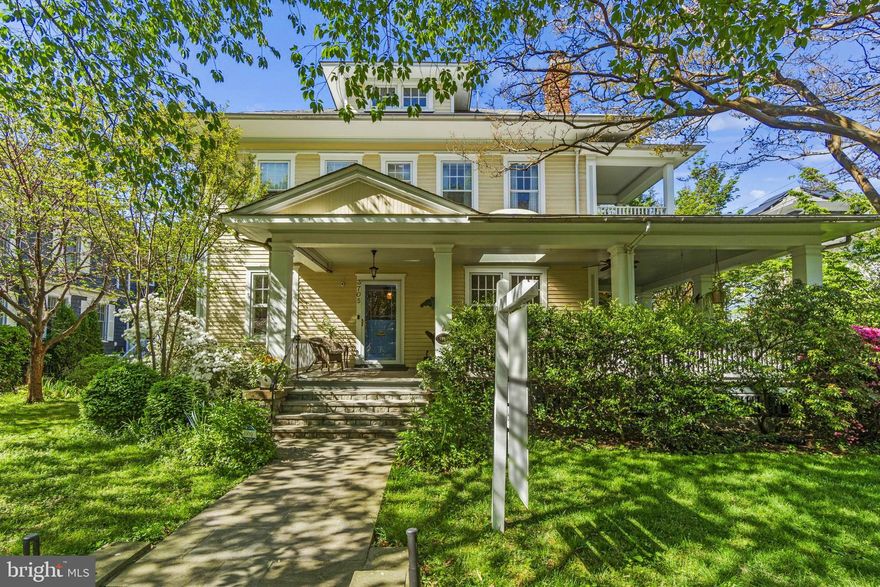 New Price! Welcome to 3705 Morrison Street NW, a beautifully maintained 1909 home in the heart of Chevy Chase DC. This five-bedroom, four-and-a-half-bathroom residence features working fireplaces, a coffered ceiling in the dining room, and an artist's studio in the backyard. As you step inside, you are greeted by the grandeur of this historic home. The main level boasts a spacious living area with working fireplaces, perfect for cozy evenings with family and friends. The coffered ceiling in the dining room adds a touch of elegance and sophistication, making it an ideal space for entertaining guests or enjoying family dinners. The house has a gorgeous kitchen (new in 2021) that opens into the bright family room, with views into the garden. Enjoy the convenience of off-street parking for one car and the charming wrap-around porch, perfect for sipping morning coffee or relaxing in the evening. Step outside and take in the picturesque views of the beautifully landscaped front and back yards. Walk to the nearby Broad Branch Market, a beloved spot for artisanal groceries and a friendly community atmosphere. Other nearby local favorites include Blue 44, Opal, Macon Bistro and Larder, and Bread and Chocolate.  Don't miss the opportunity to own this piece of history in one of DC's most prestigious neighborhoods. Converted garage in back yard was used as an artist's studio, but could be further improved and converted into a studio apartment (check zoning rules regarding ADUs). Primary bath features a "Bain Ultra" hydro-thermo massage with chromotherapy lights, great for a post workout soak.