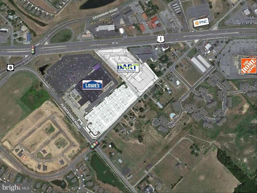 Development opportunity for 53 townhouse units (28' wide) in Lewes - sold approved/unimproved. This 6.49 +/- property zoned C-1 has received final approval and sitework can commence immediately. Central water (Tidewater Utilities) & central sewer (Sussex County). Located on the corner of Plantations and Shady Road, adjacent to Lowes and new DART center.