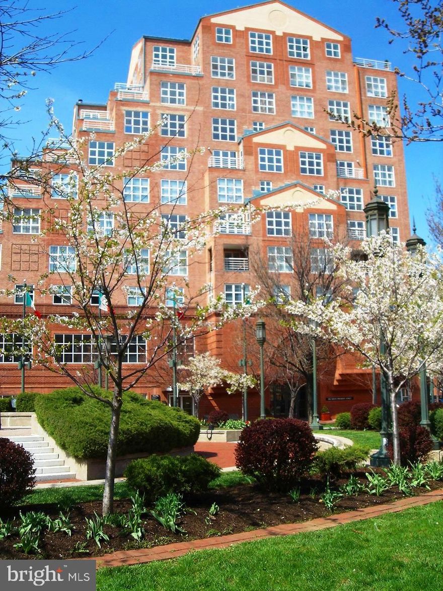 Extra large two-bedroom corner unit with den (can be used as third bedroom) offers outstanding views of the harbor, super-sized walk-in closets, private balcony overlooking the water. Full-service, secure, elevator building with lots of amenities at the harbor's edge adjacent to Harbor East. Huge sundeck with grills, indoor pool, fitness center, community room and resident library. 24-hour front desk and secure parking in underground garage. Convenient location just a block or so from center of Harbor East and downtown. Enjoy the Little Italy restaurants across the street. Huge square footage in very sweet spot location in one of the harbor's most architecturally recognizable buildings! Real Estate Office on site.