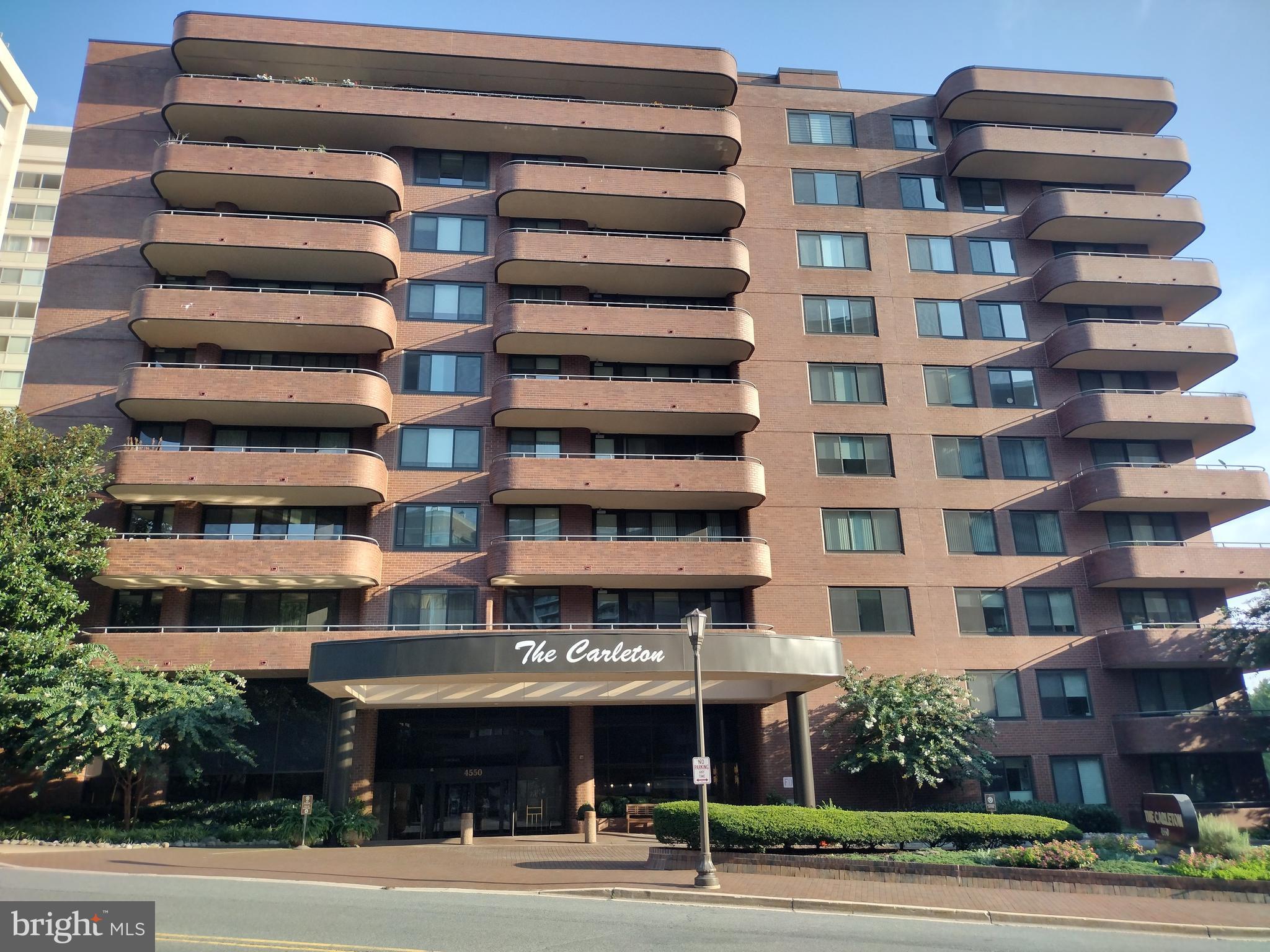 Rarely available for Lease is a condo in the prestigious Carleton of Chevy Chase (Friendship Heights district). This spacious and luxurious, 2 BR, 2 BA condo features plush carpet, ceramic tile, large eat-in kitchen, dining room, walk-in closets with built-ins, foyer entrance, fresh paint throughout and full size washer & dryer. The view from the spacious balcony is of the lush garden / courtyard area that leads to the lovely Carleton swimming pool in the distance. It is a peaceful setting. This unit includes an extra large assigned garage parking space - the first space upon leaving the elevator. You could possibly park two smaller cars in tandem. Pets are welcome on a case-by-case basis with additional deposit. The coveted Carleton of Chevy Chase features a circular driveway at the front door and luxurious lobby w/ 24-hour front desk, private sitting areas, game room, meeting room and more. A lower level offers an exercise room w/ shower / sauna and swimming pool access. The owner's storage space on the lower level is empty for the incoming tenant use. Fine dining and high-end grocery plus Red Line Metro Rail is just a few blocks away. The Village of Friendship Heights is one of the most sought after city communities right on the DC line but in Montgomery County with it's own security patrol.